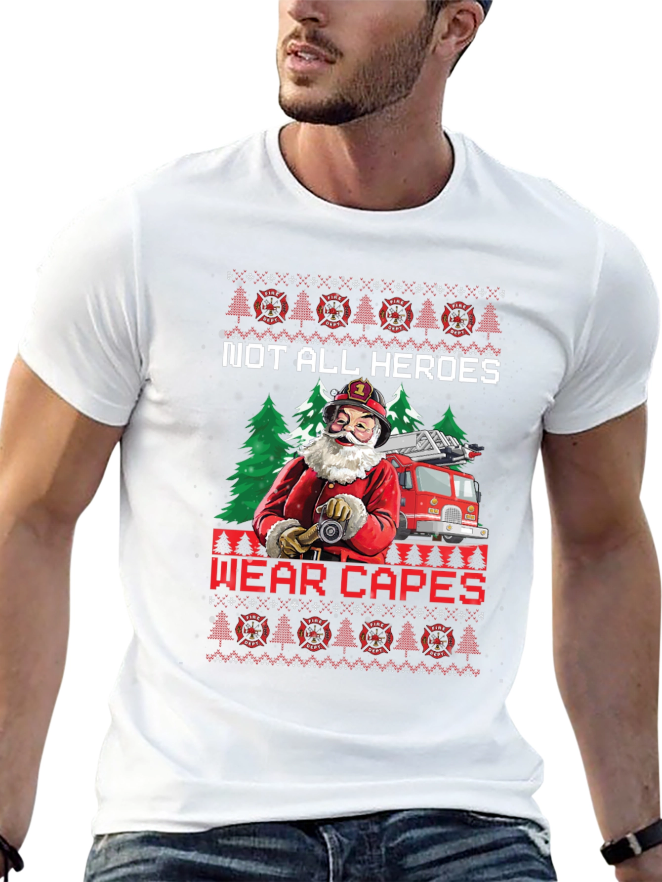 Firefighter Santa Ugly Christmas T-Shirt
