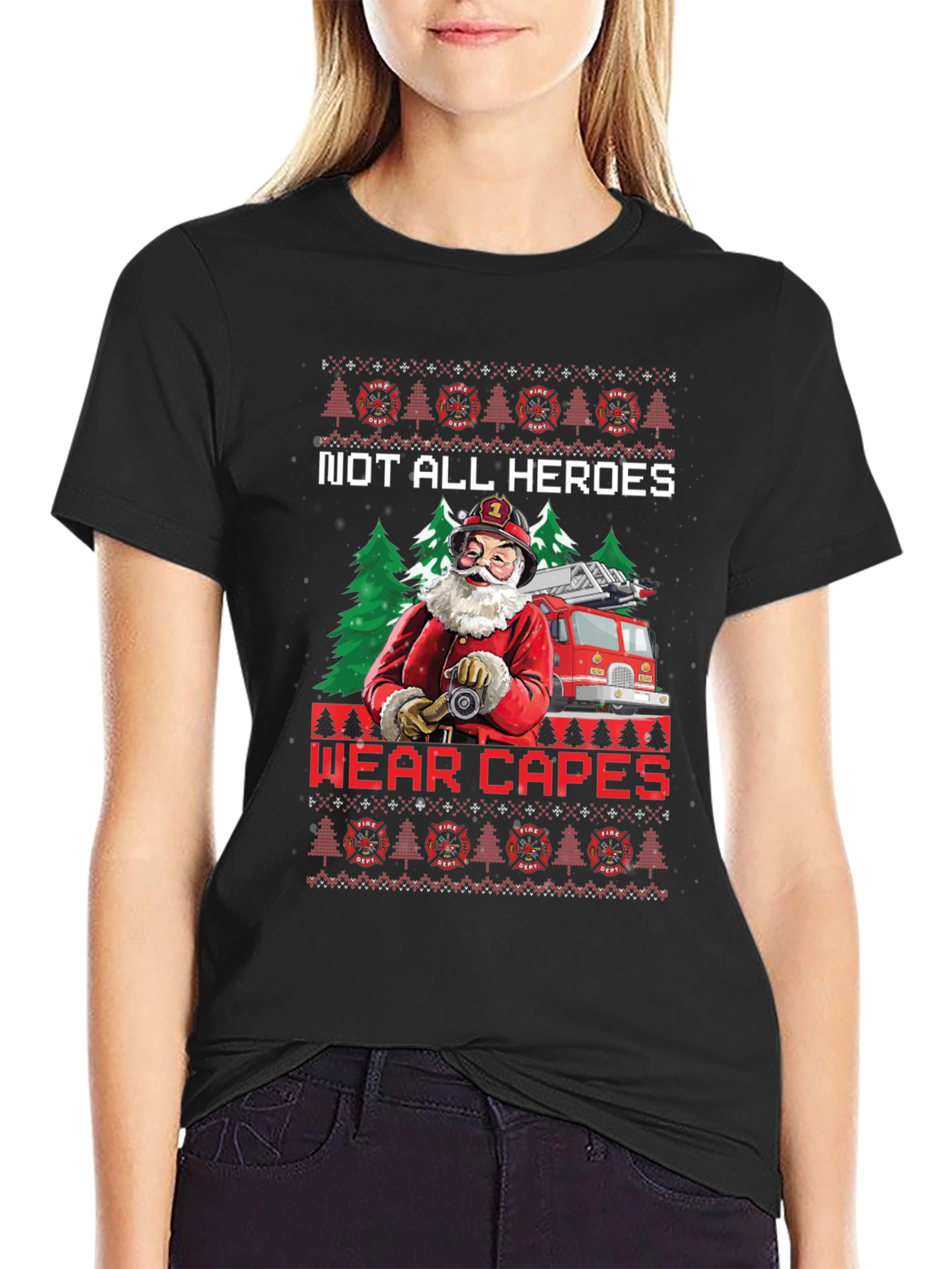 Firefighter Santa Ugly Christmas T-Shirt