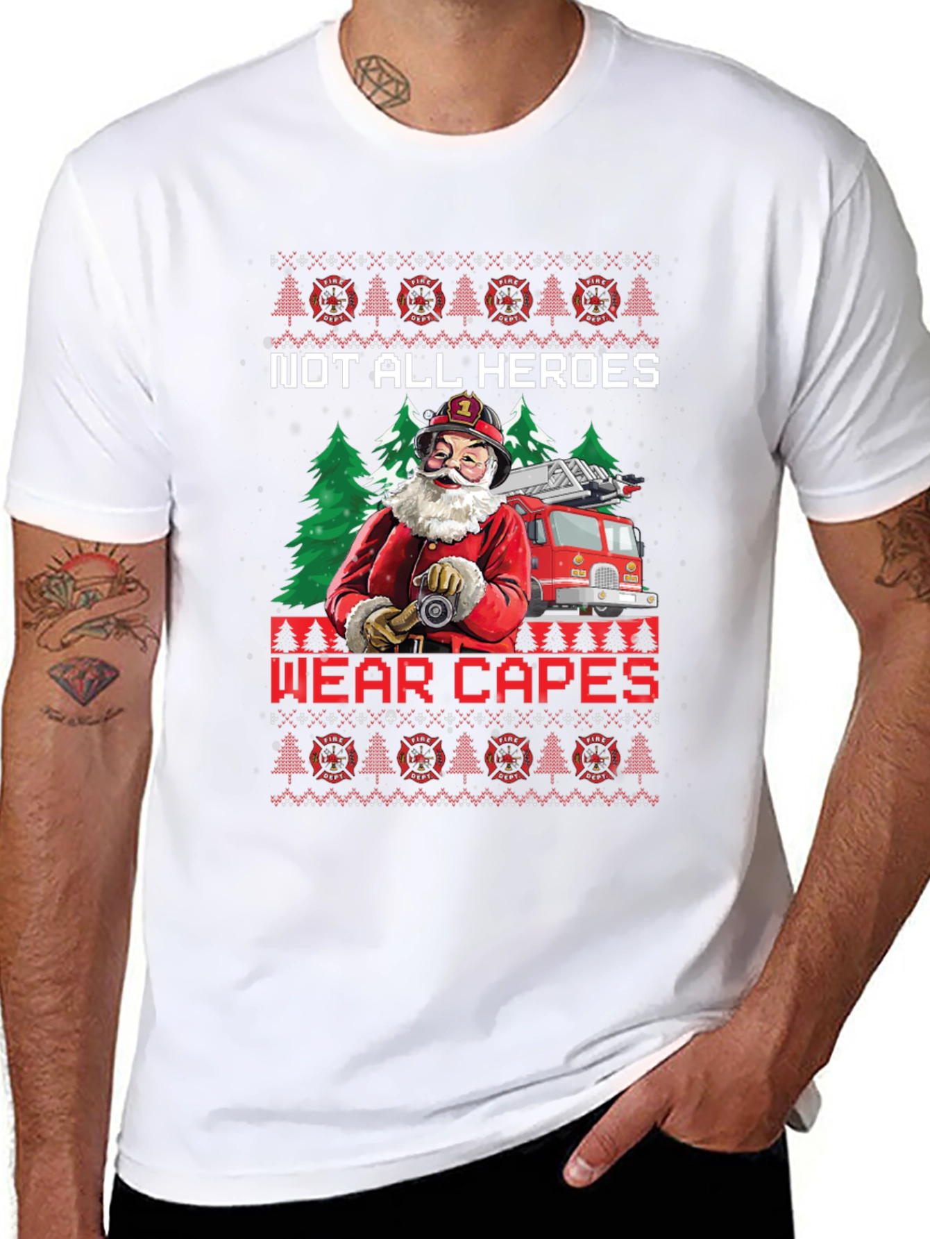 Firefighter Santa Ugly Christmas T-Shirt