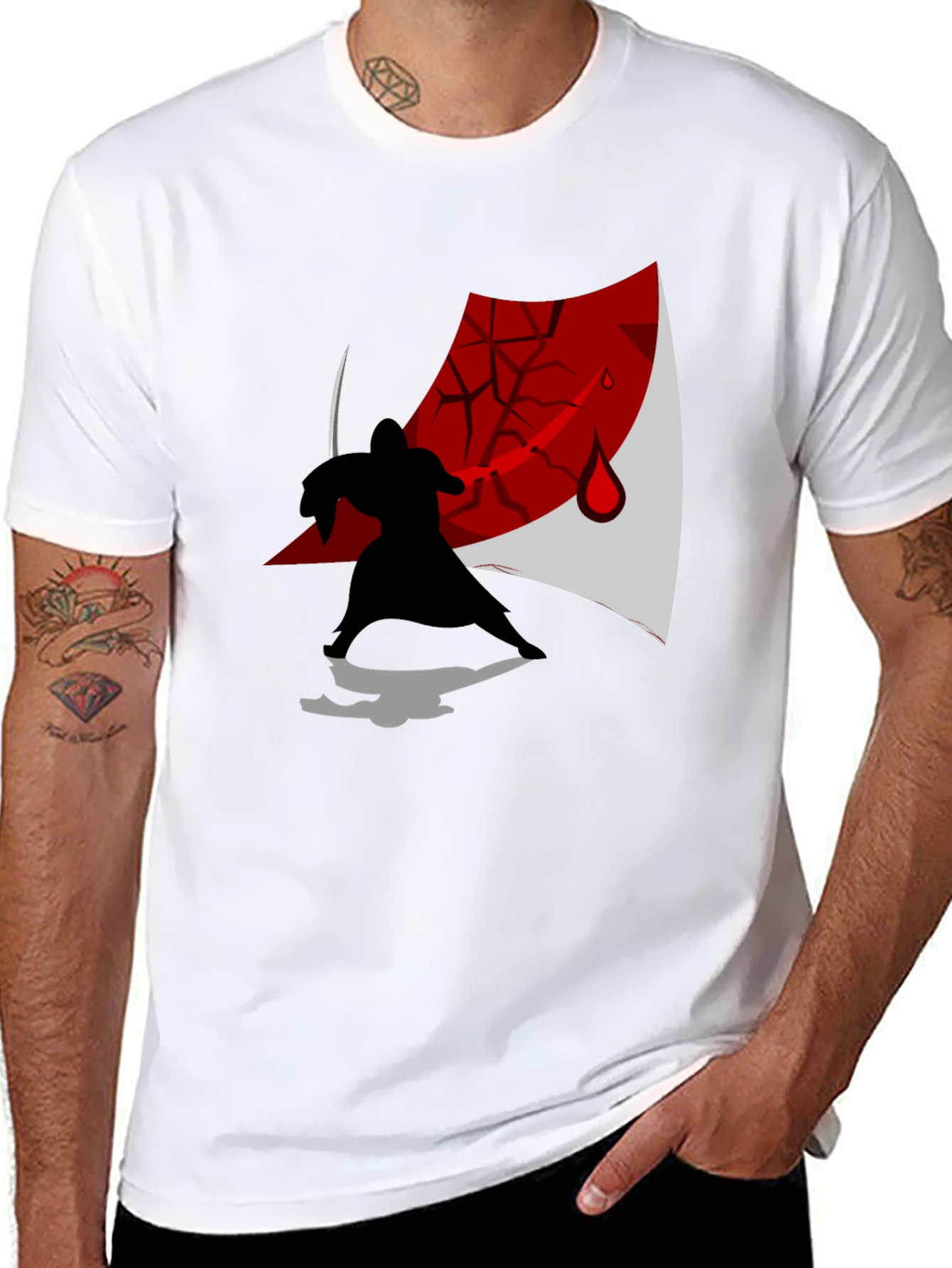 Samurai Silhouette Graphic T-Shirt - Ninja Warrior Design