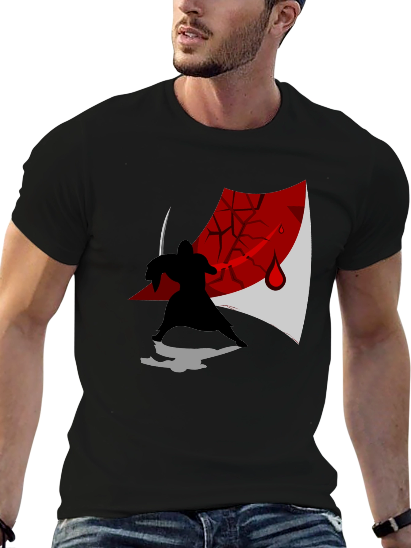 Samurai Silhouette Graphic T-Shirt - Ninja Warrior Design