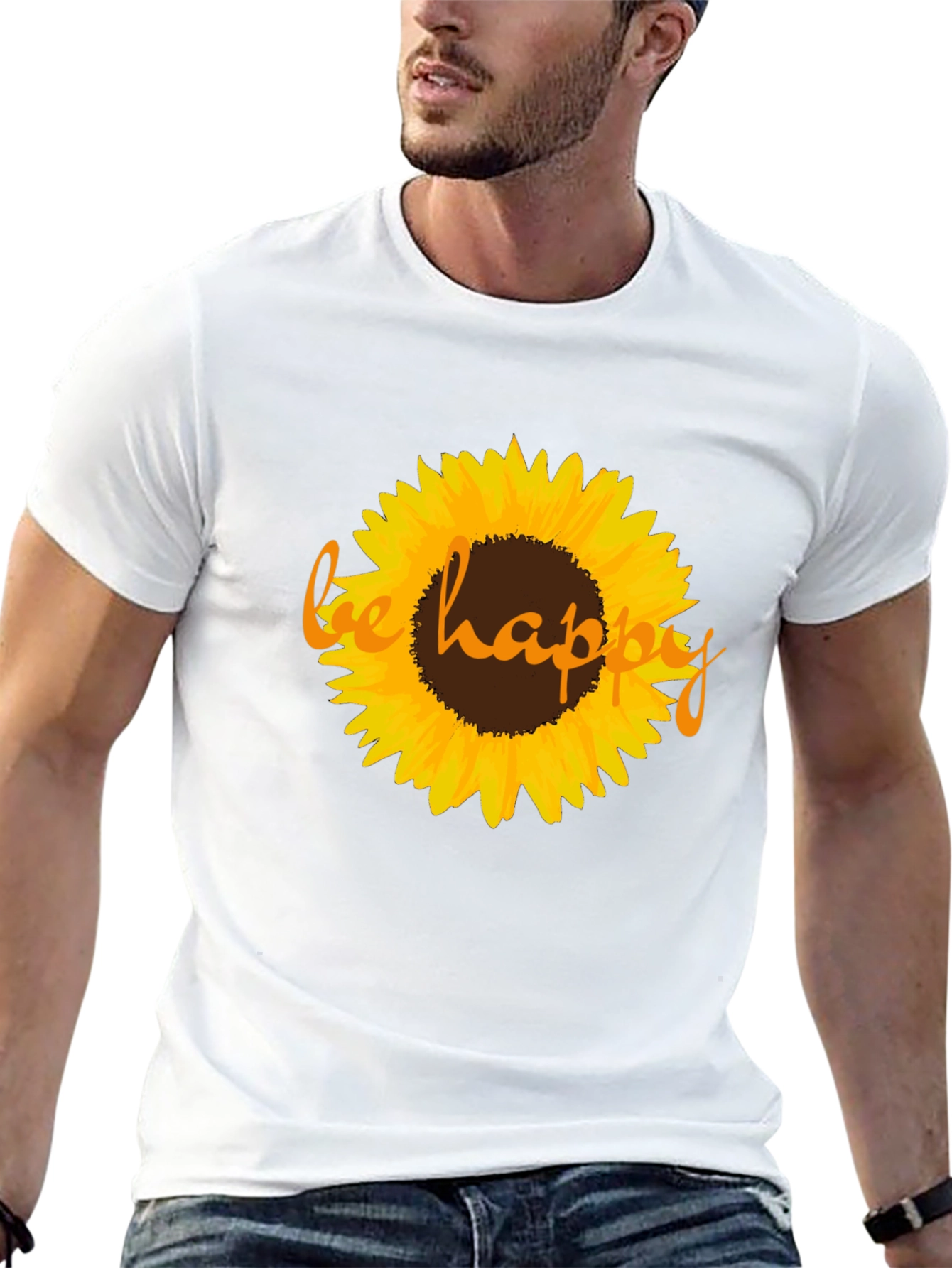 Sunflower Be Happy Graphic Black T-Shirt
