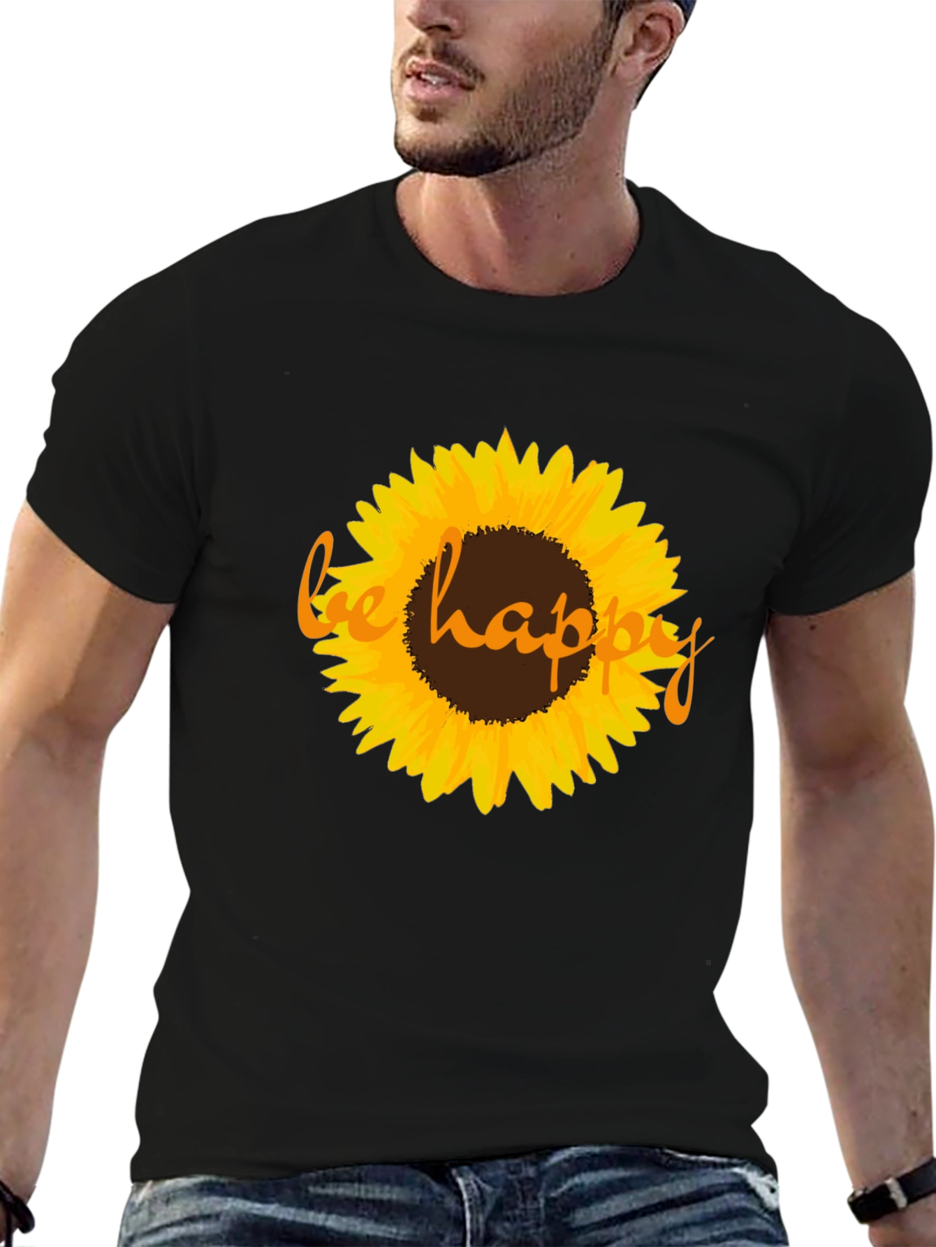 Sunflower Be Happy Graphic Black T-Shirt