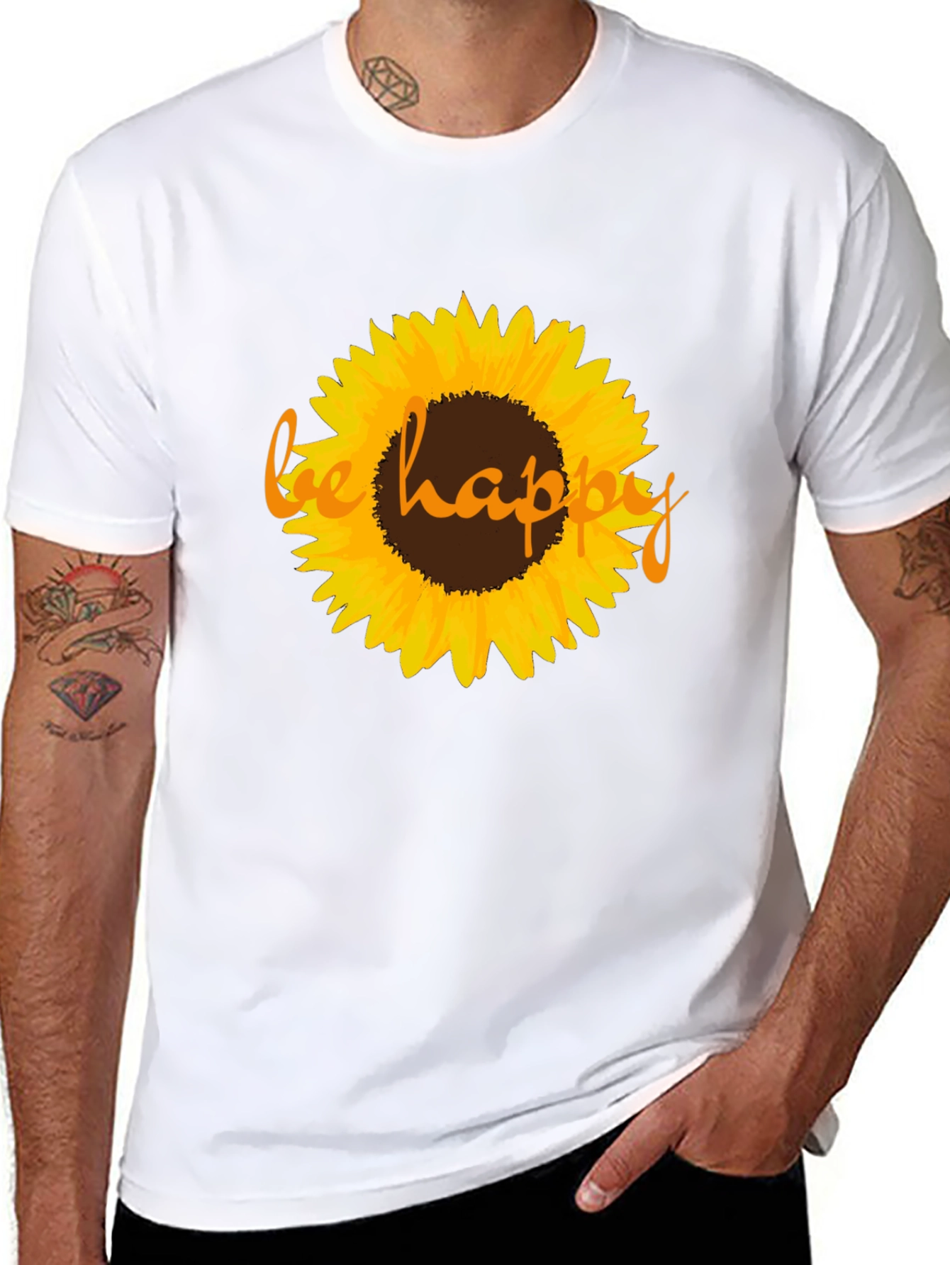 Sunflower Be Happy Graphic Black T-Shirt