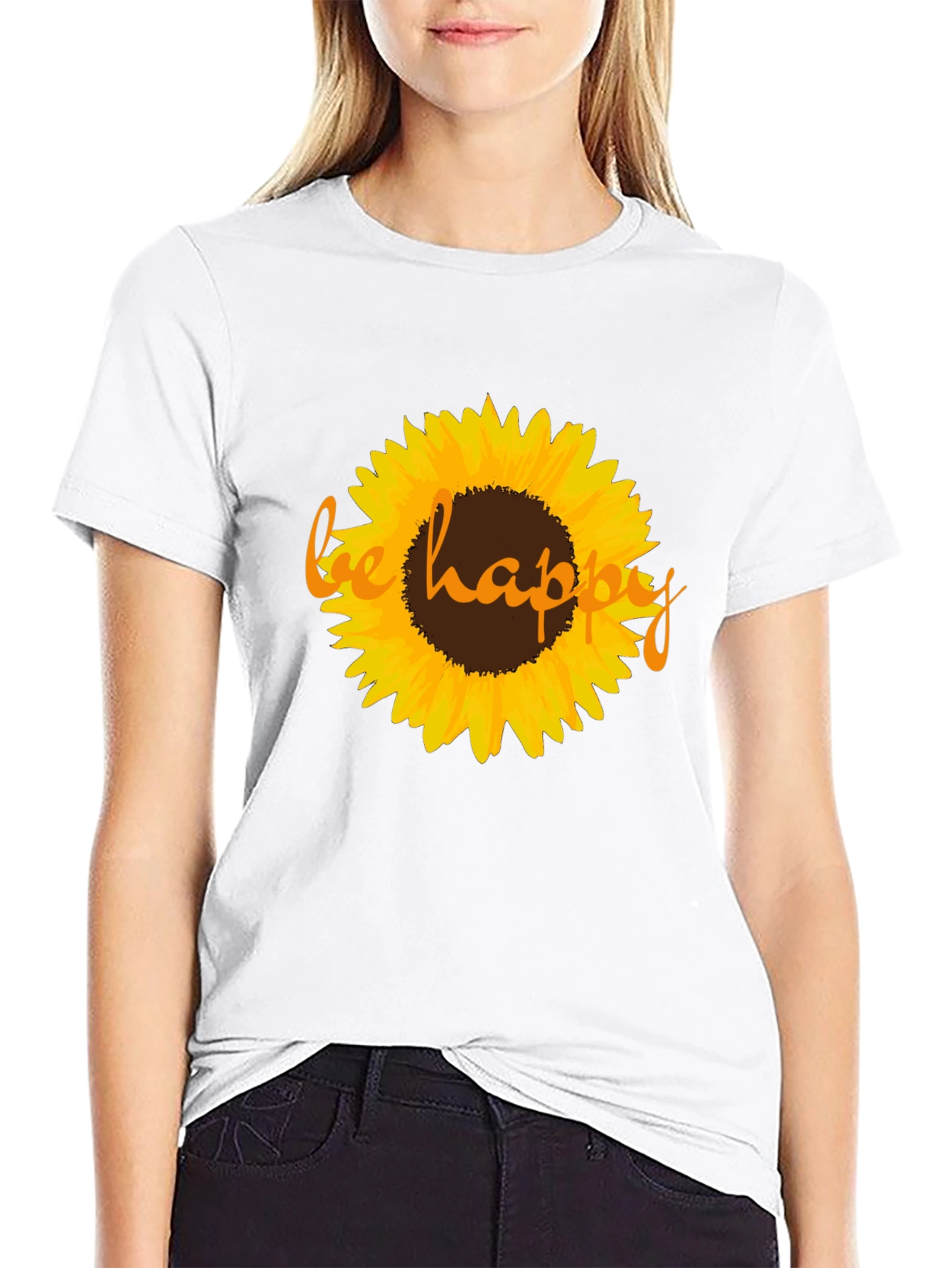 Sunflower Be Happy Graphic Black T-Shirt
