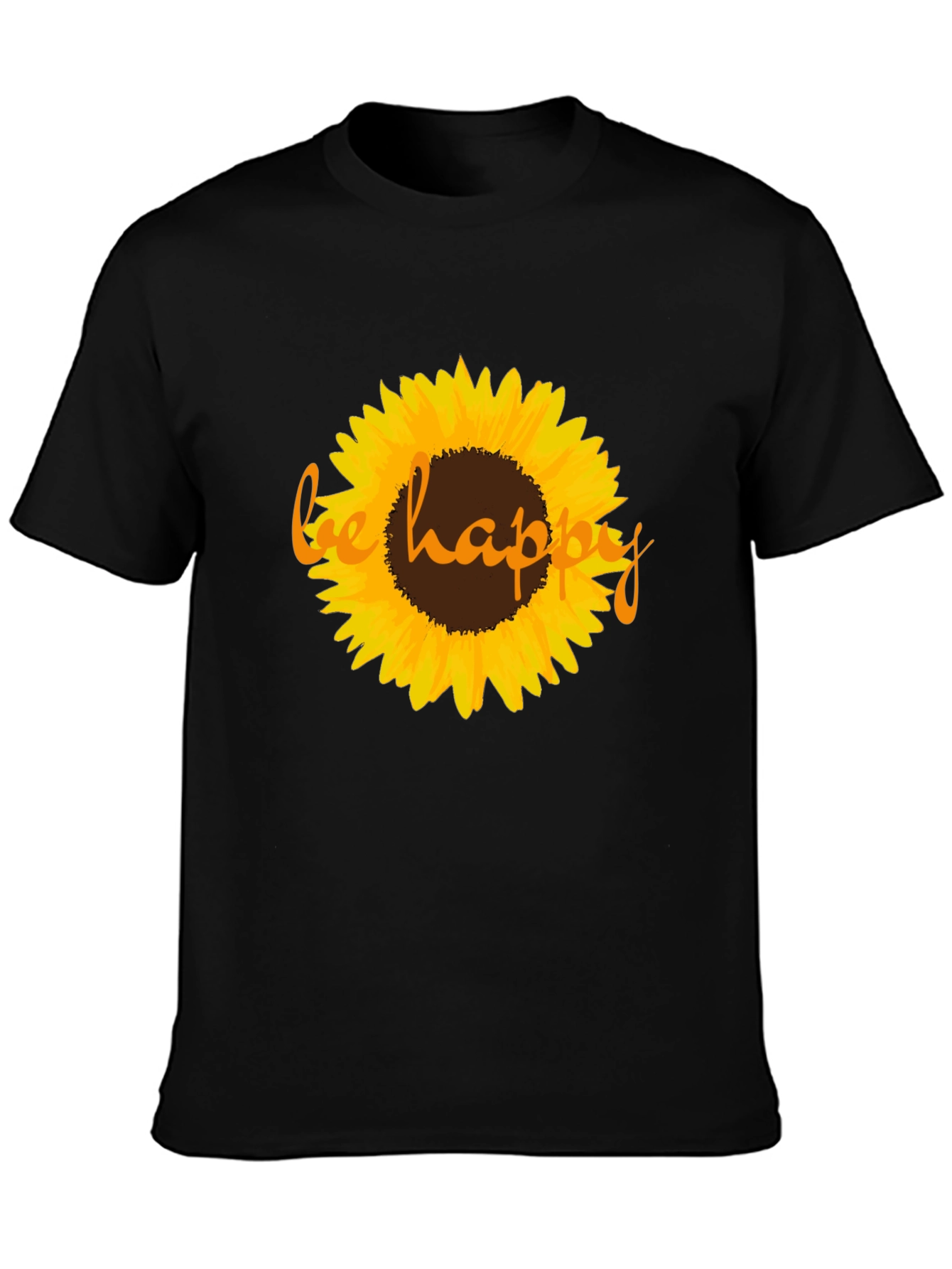 Sunflower Be Happy Graphic Black T-Shirt