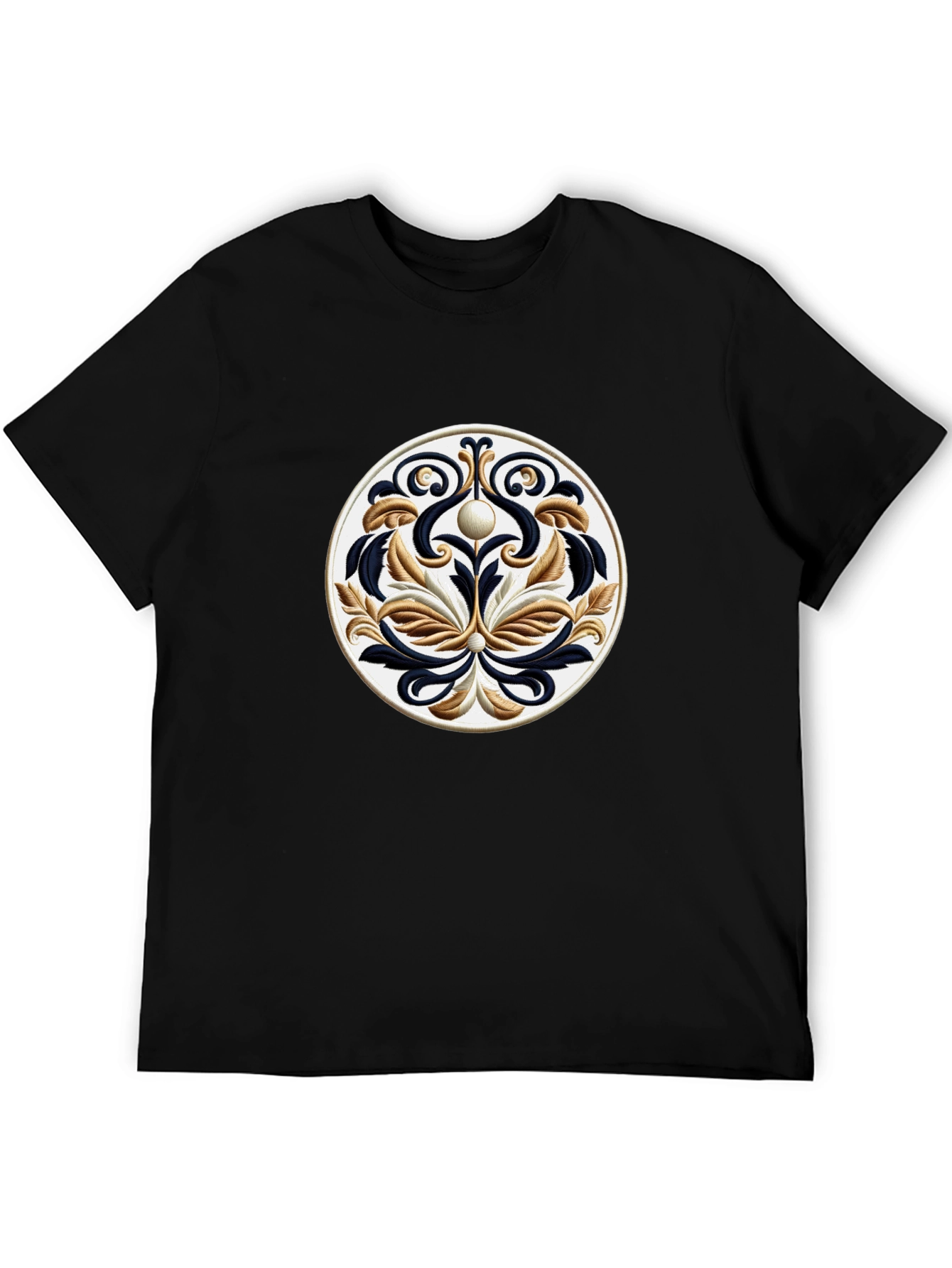 Black T-Shirt with Ornamental Circle Design