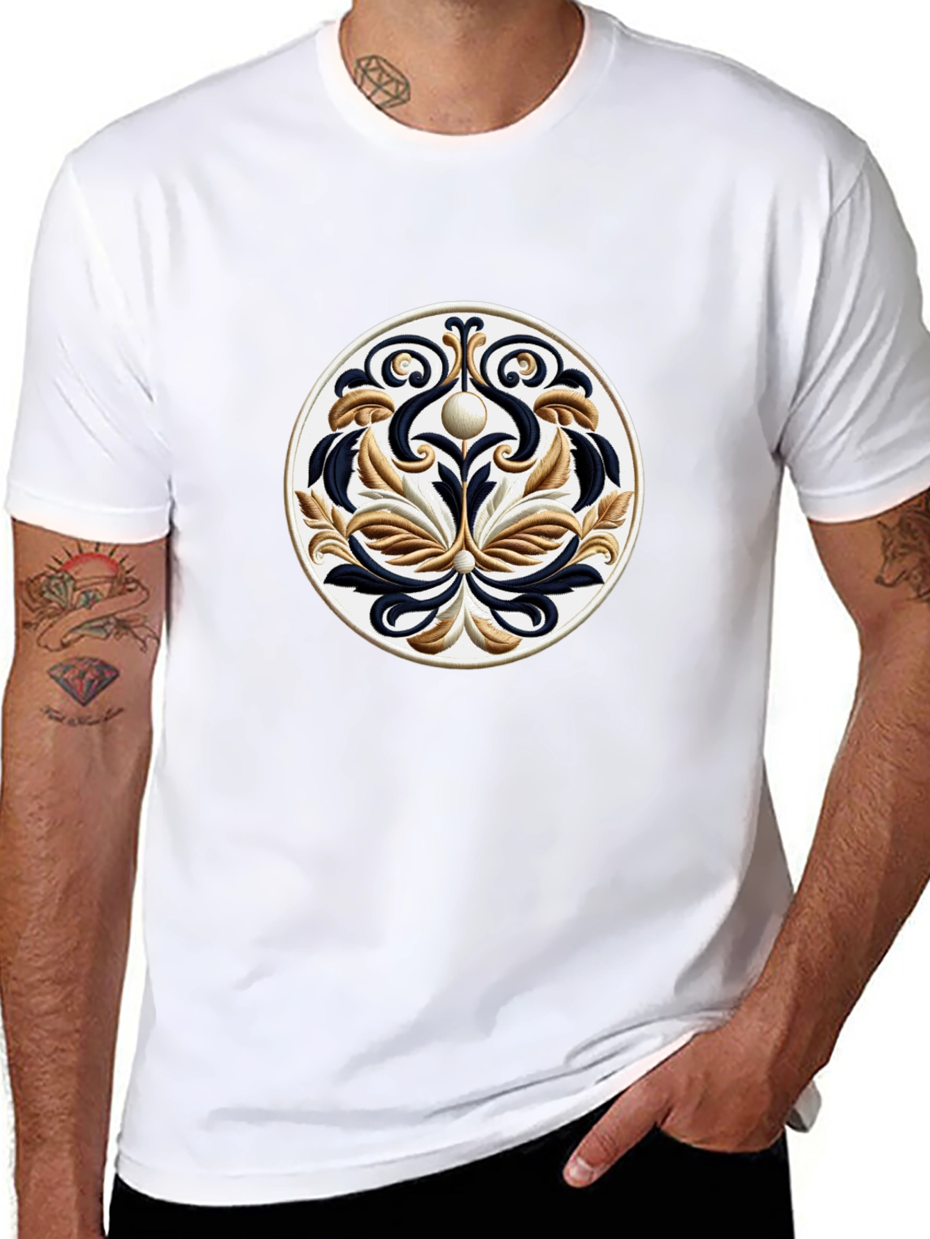 Black T-Shirt with Ornamental Circle Design