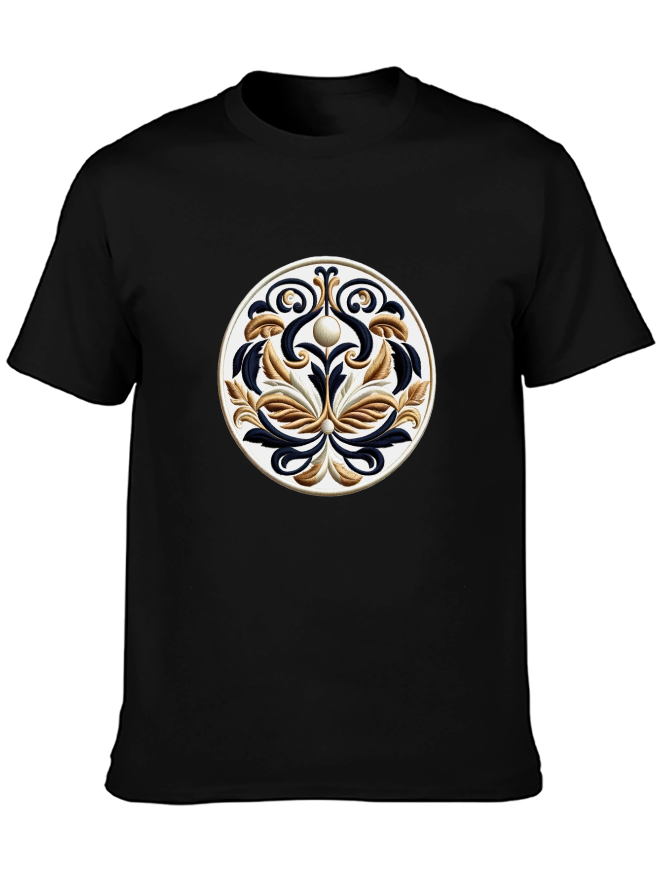 Black T-Shirt with Ornamental Circle Design