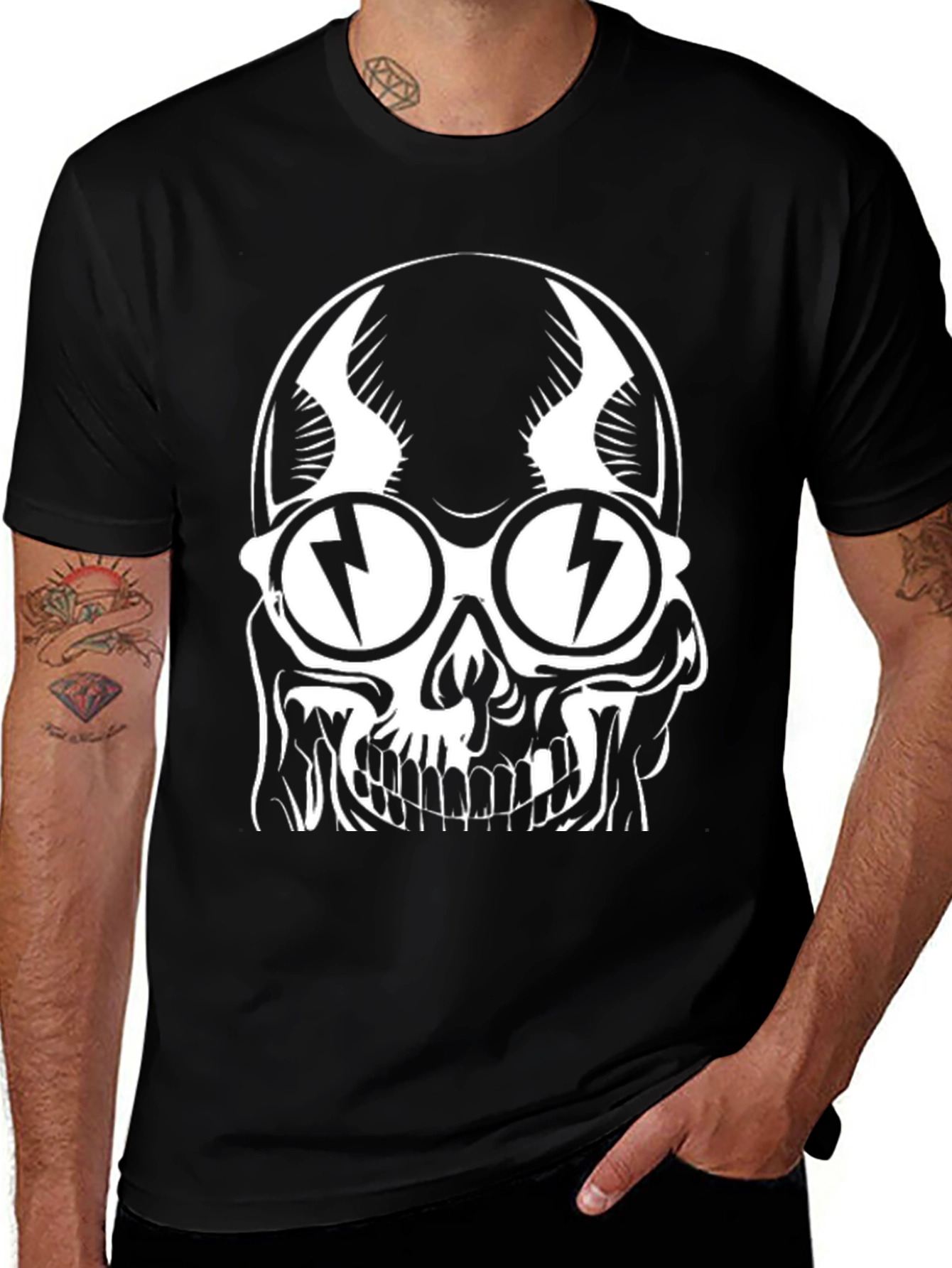 Skull with Lightning Glasses Graphic T-Shirt