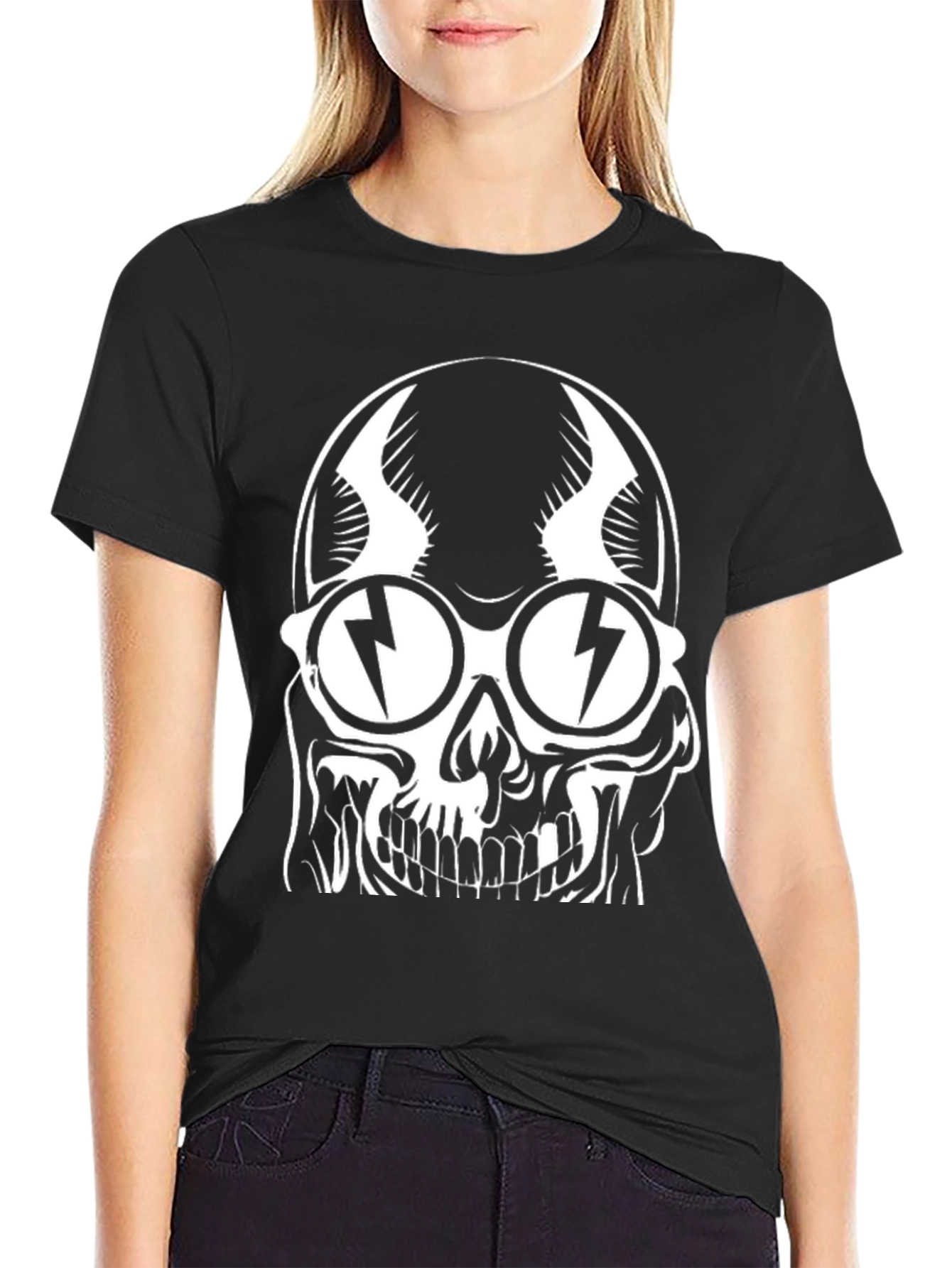 Skull with Lightning Glasses Graphic T-Shirt