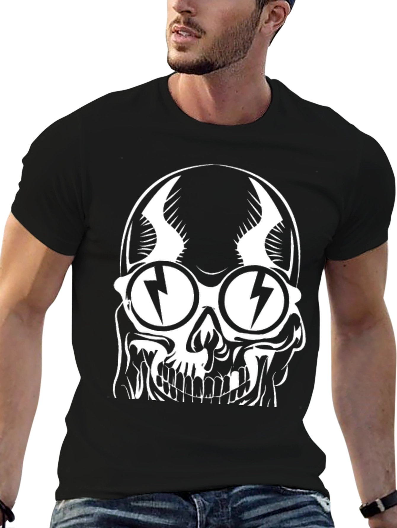 Skull with Lightning Glasses Graphic T-Shirt