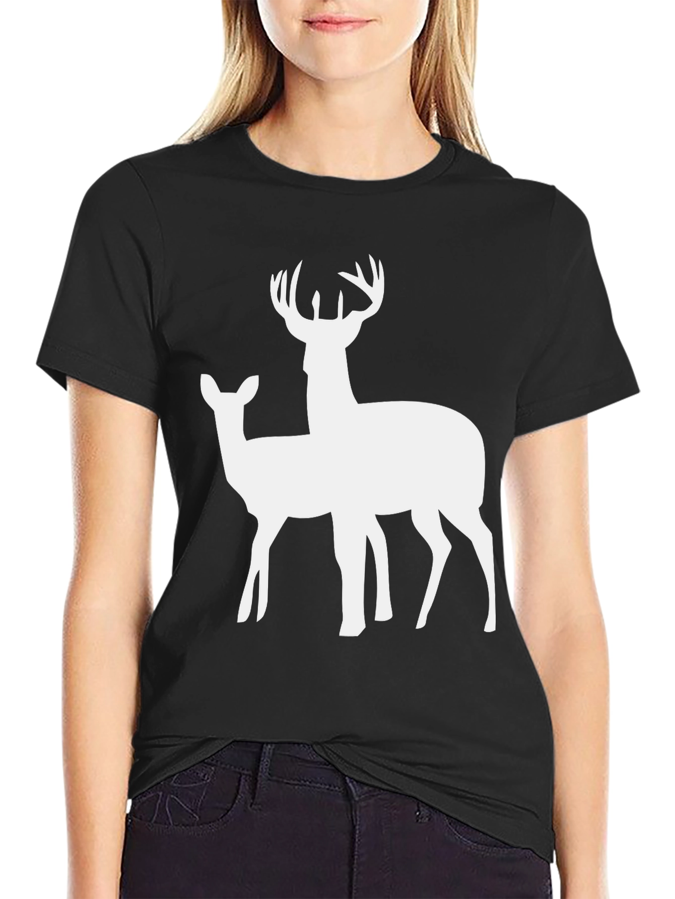 Deer Graphic Tee - Black Cotton Casual Shirt