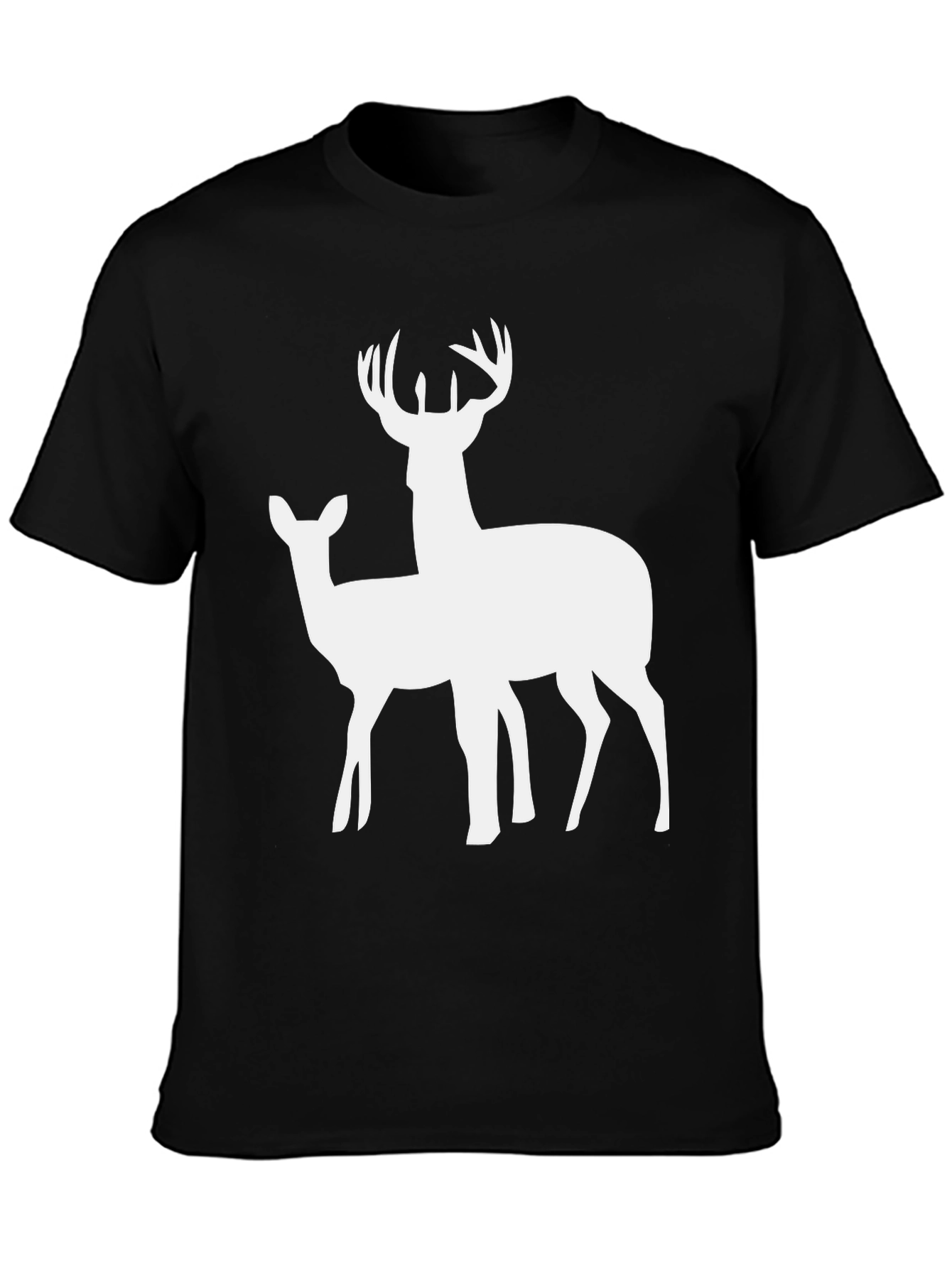 Deer Graphic Tee - Black Cotton Casual Shirt