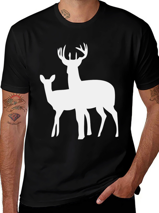 Deer Graphic Tee - Black Cotton Casual Shirt