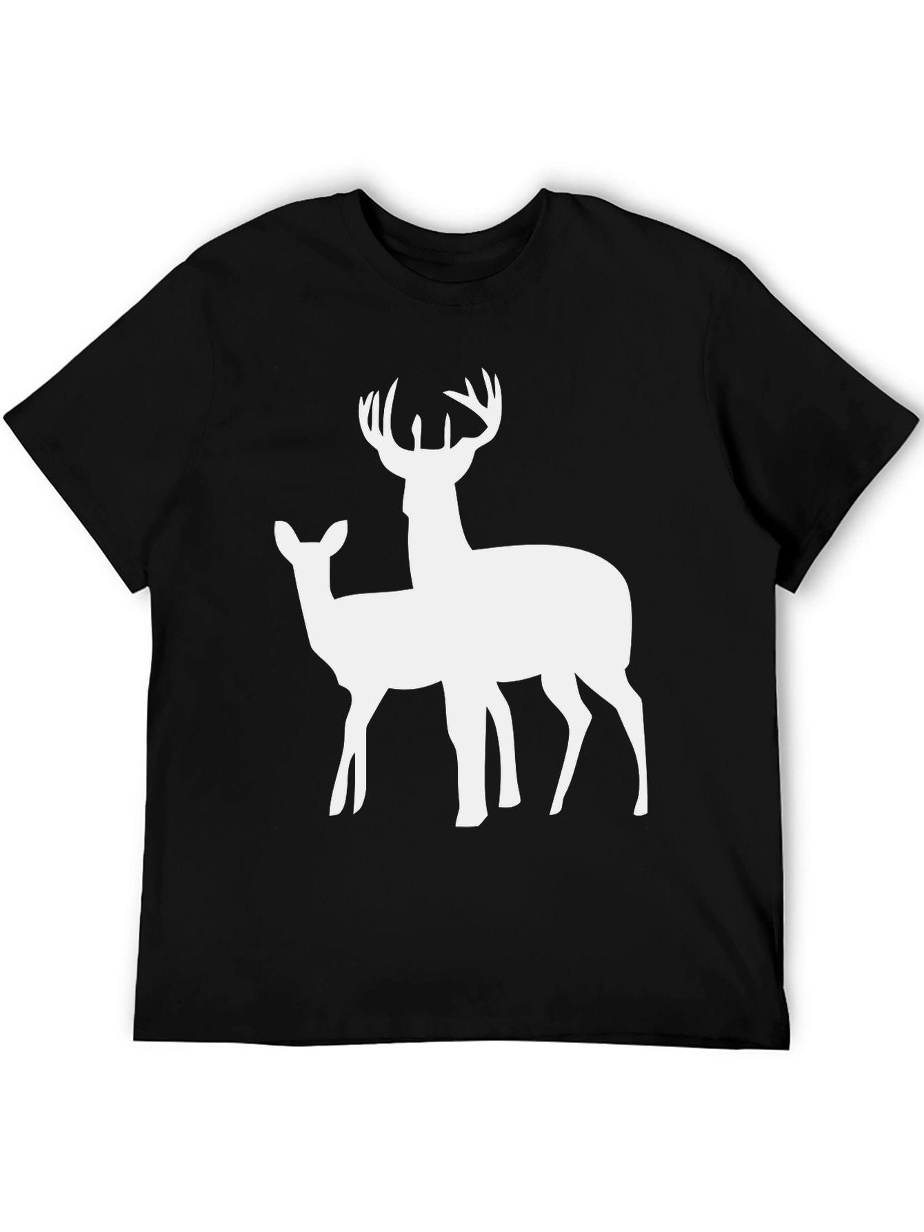 Deer Graphic Tee - Black Cotton Casual Shirt