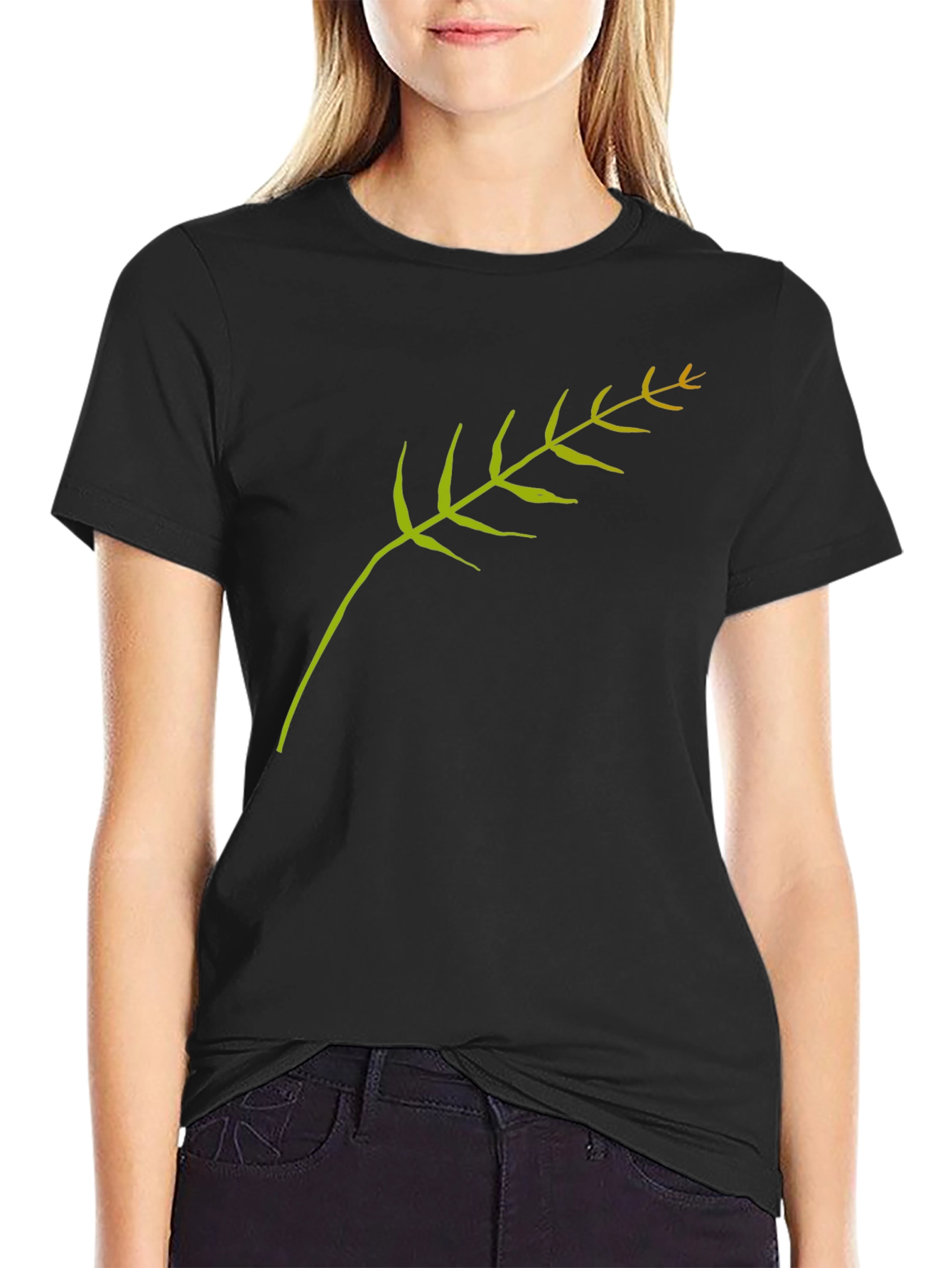 Minimalist Wheat Stalk Graphic Black T-Shirt