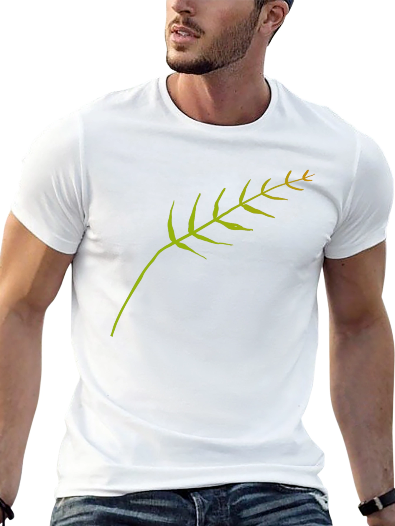 Minimalist Wheat Stalk Graphic Black T-Shirt