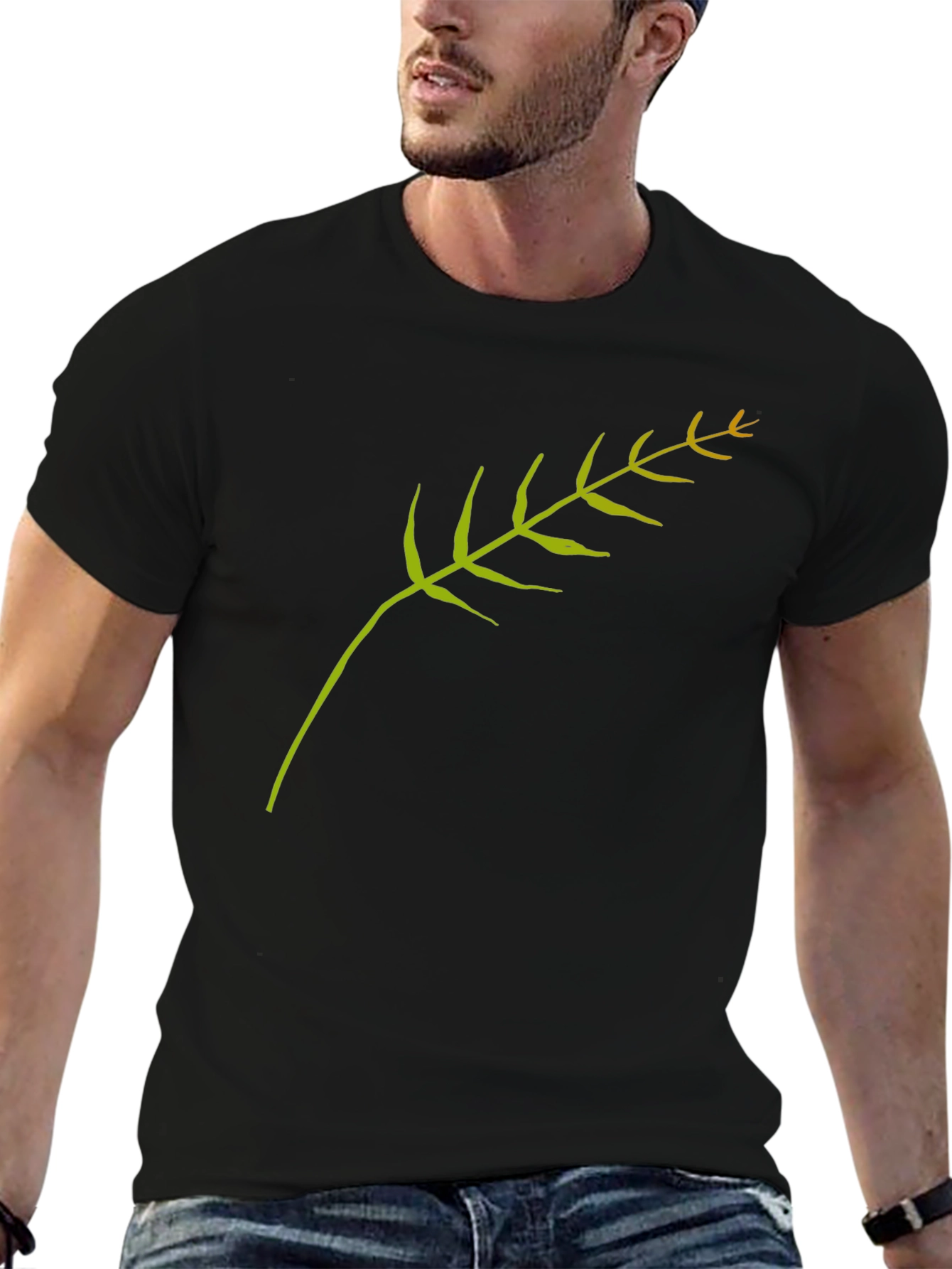Minimalist Wheat Stalk Graphic Black T-Shirt