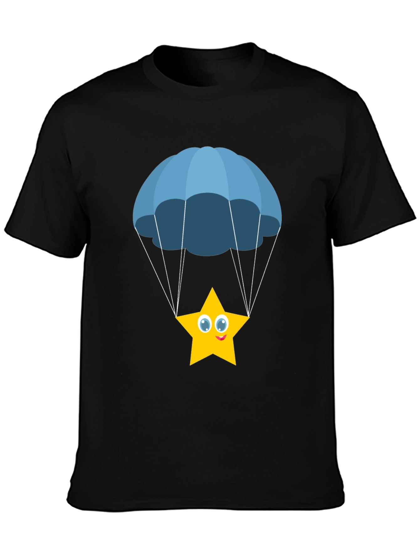 Cute Star Parachute Graphic Tee - Black Cotton