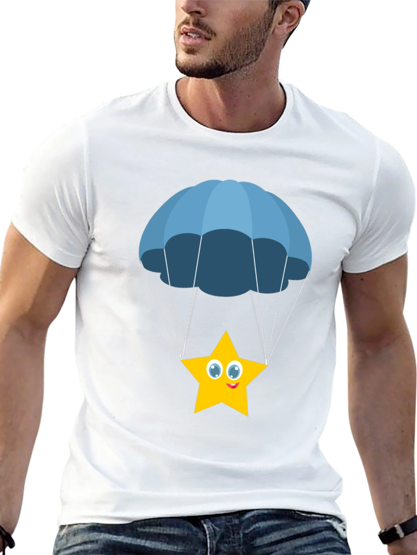 Cute Star Parachute Graphic Tee - Black Cotton