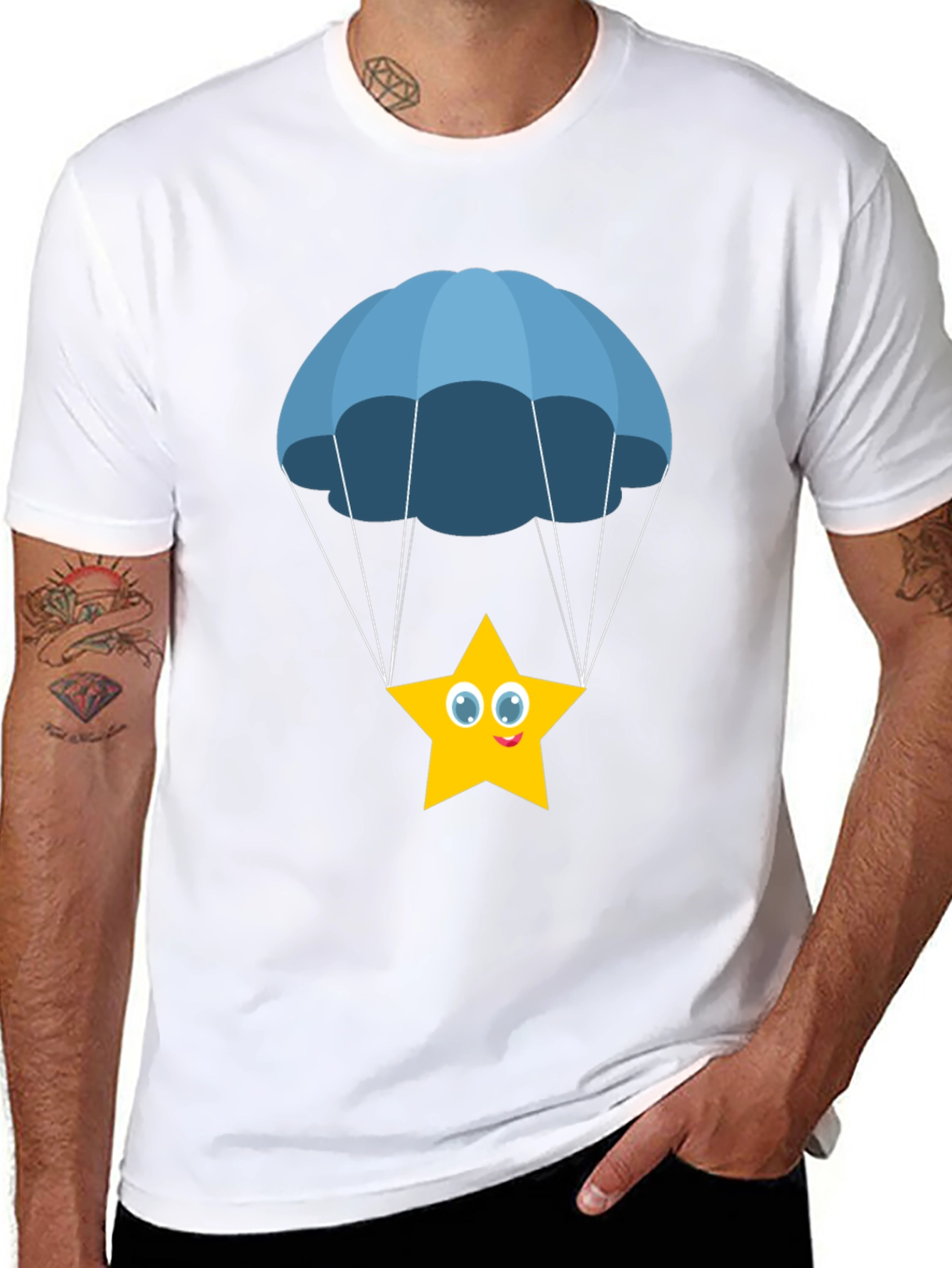 Cute Star Parachute Graphic Tee - Black Cotton