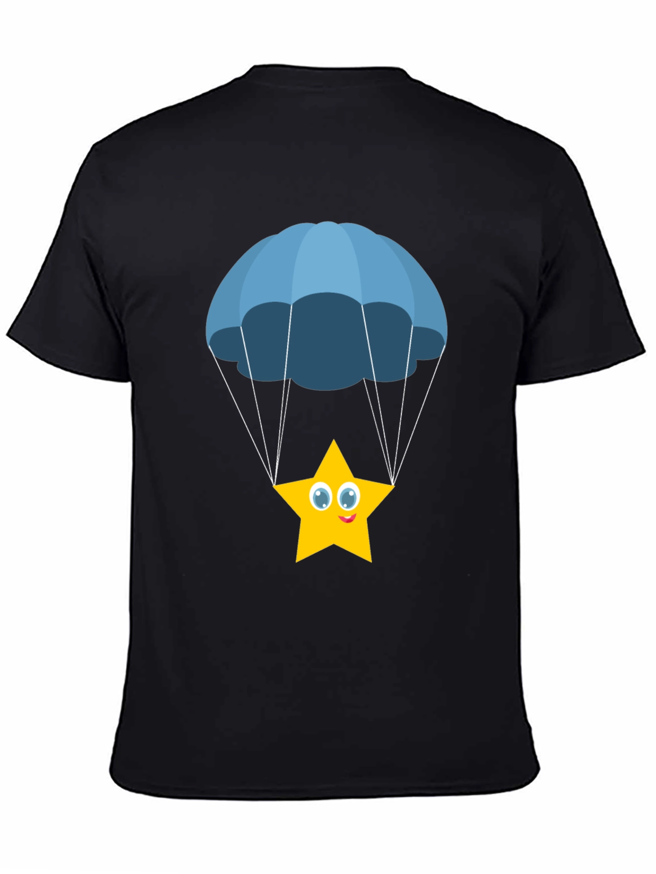 Cute Star Parachute Graphic Tee - Black Cotton