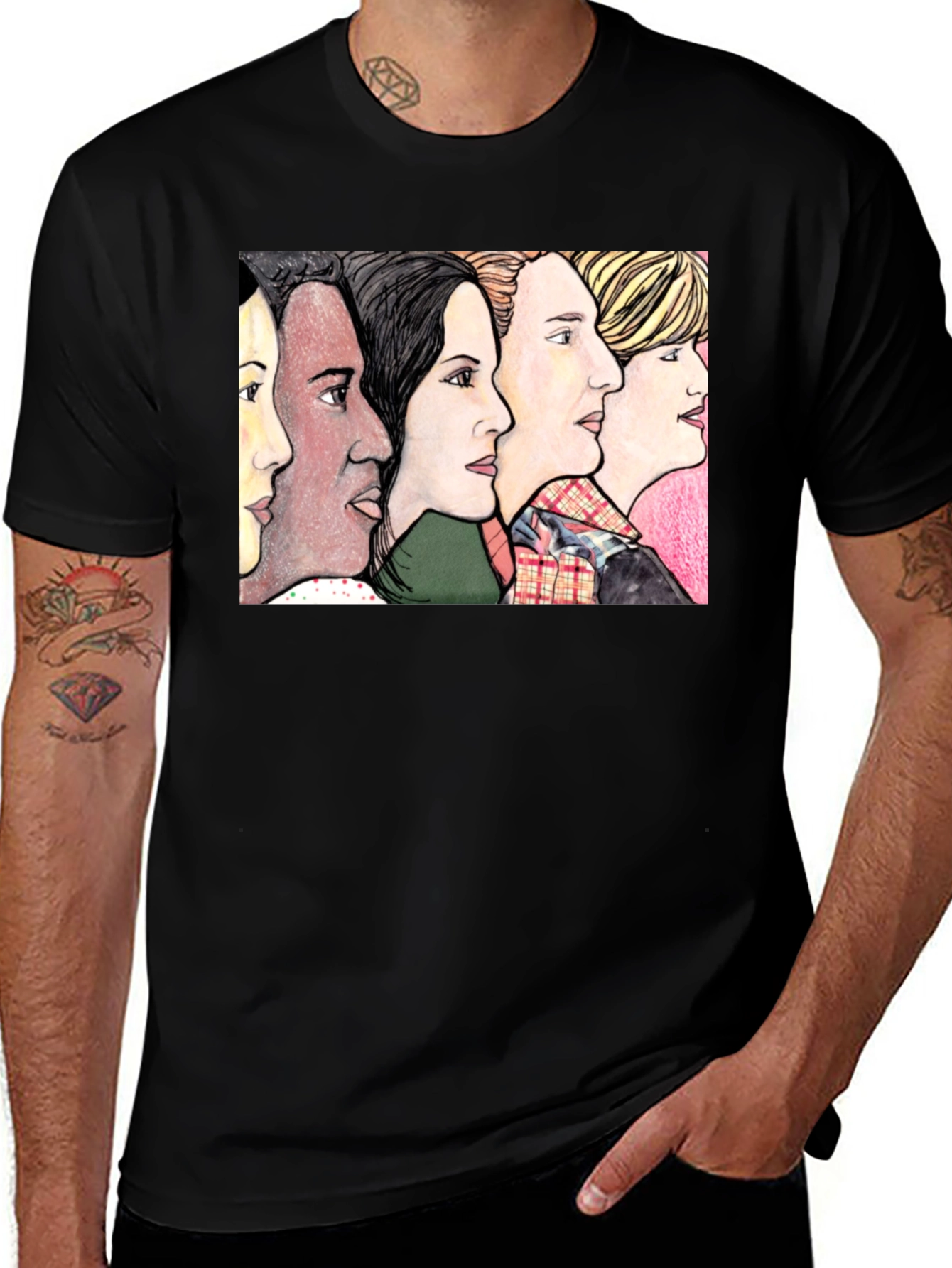 Womens Faces Black T-Shirt