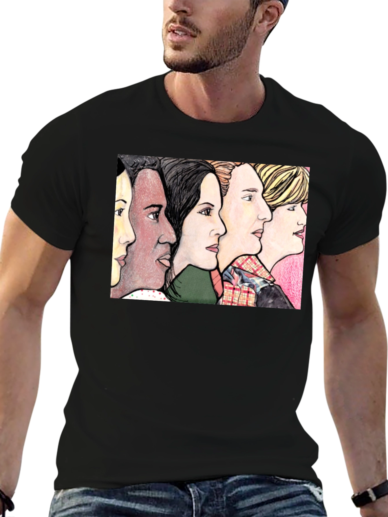 Womens Faces Black T-Shirt