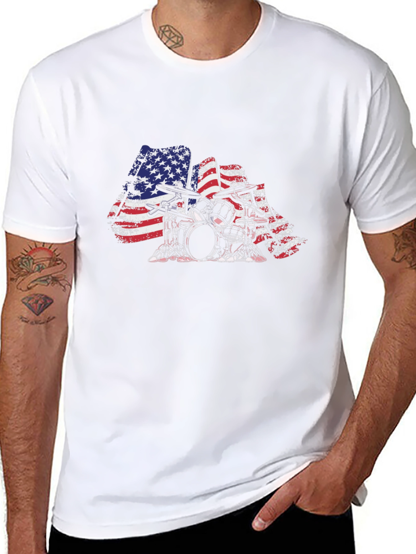 American Flag Drum Set Graphic Tee