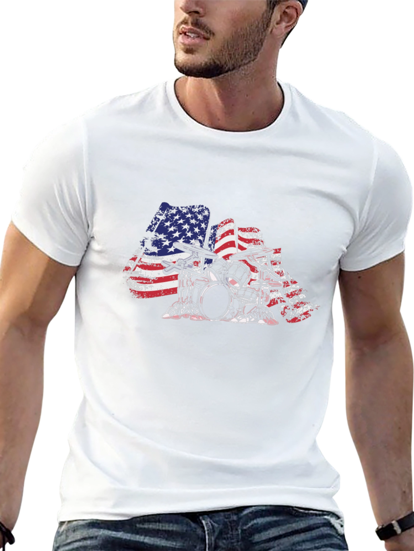 American Flag Drum Set Graphic Tee