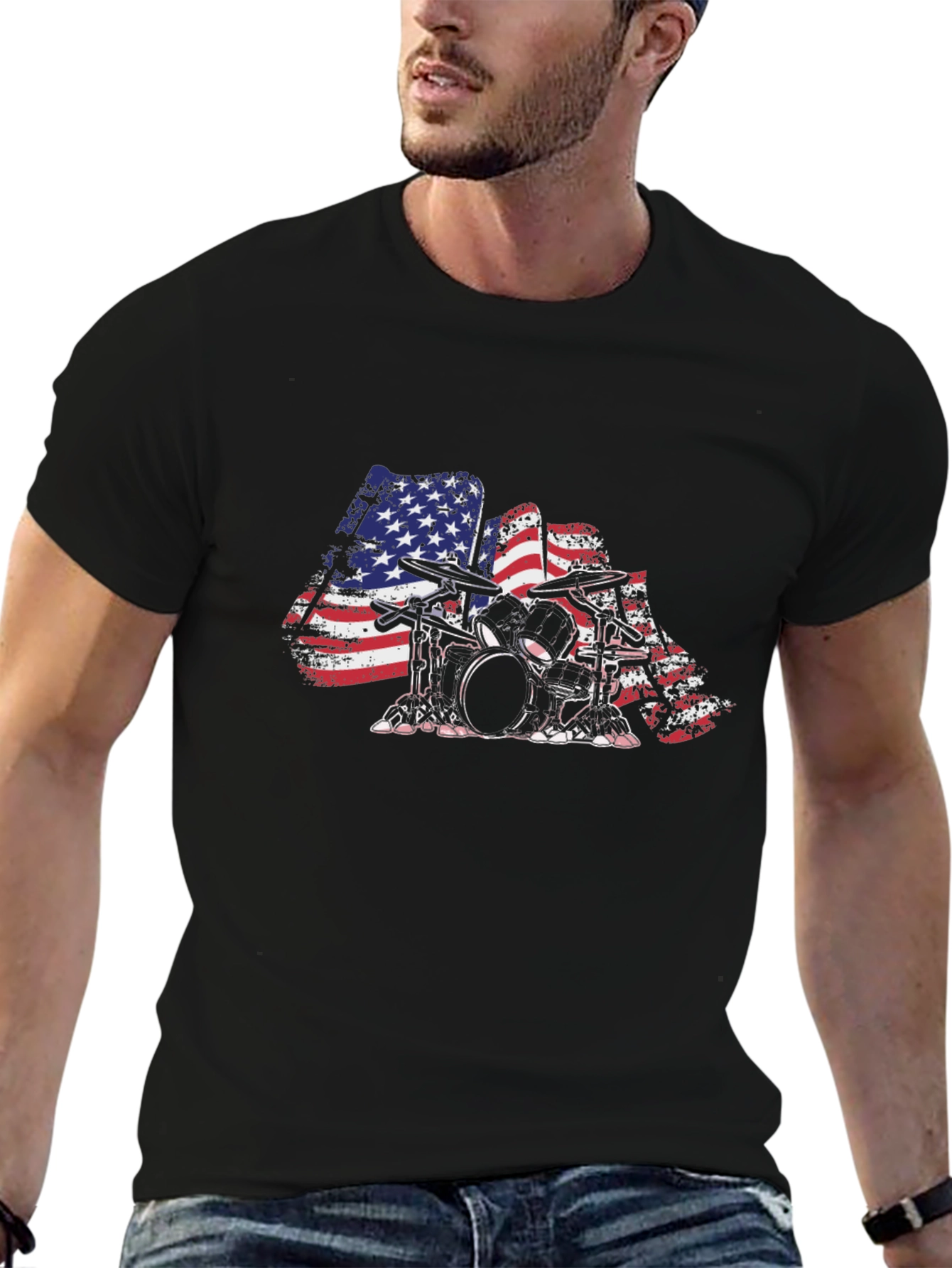 American Flag Drum Set Graphic Tee