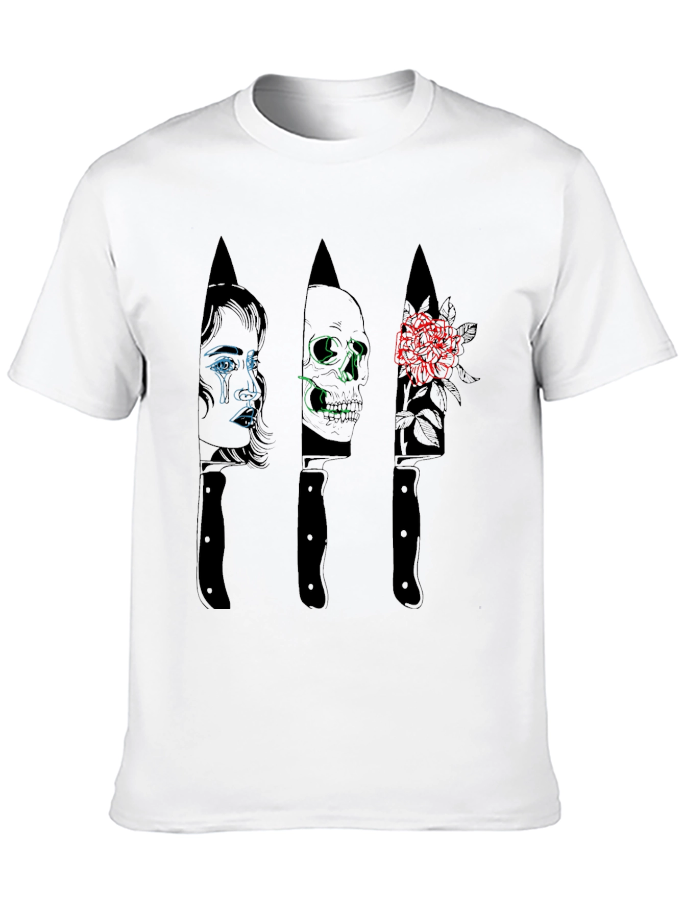 Tattooed Mans Graphic Knife Design T-Shirt