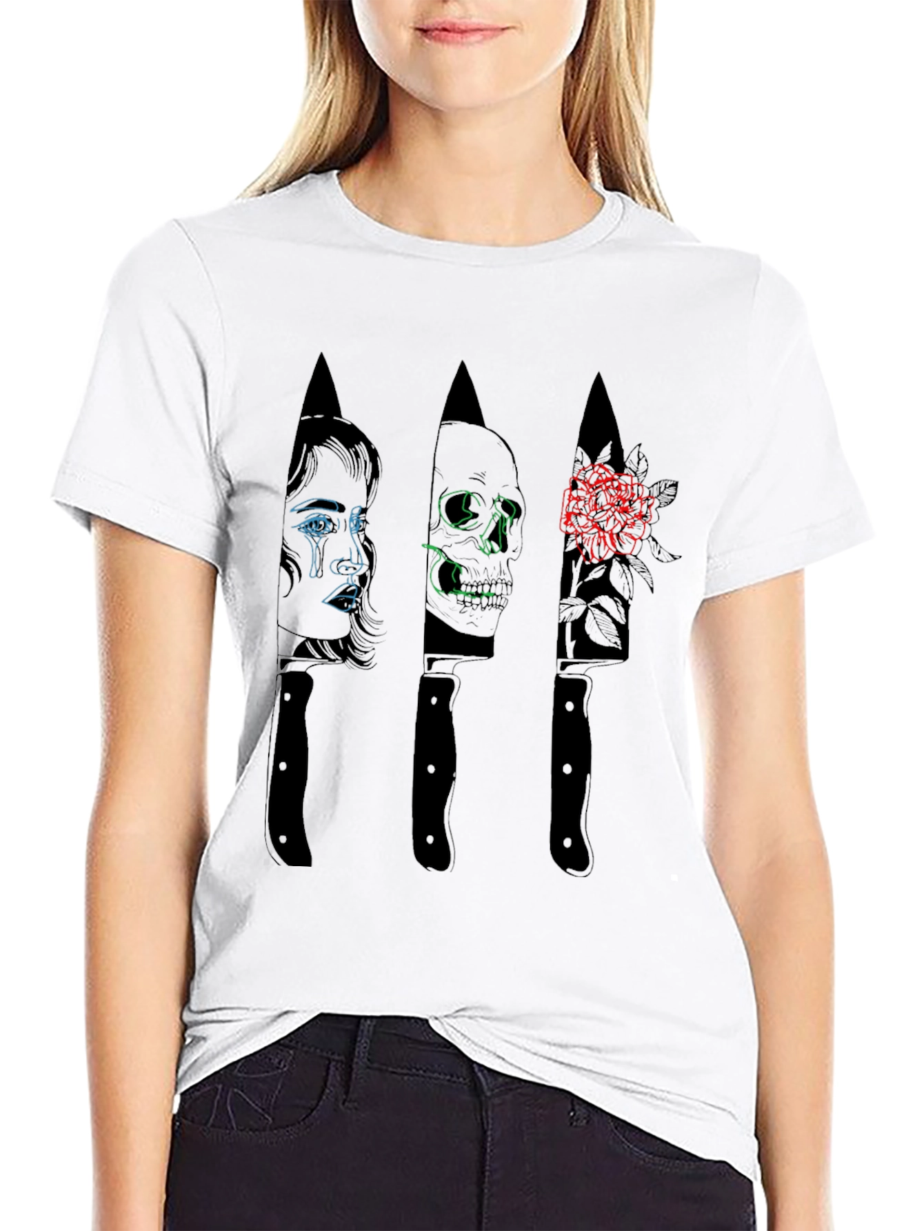 Tattooed Mans Graphic Knife Design T-Shirt