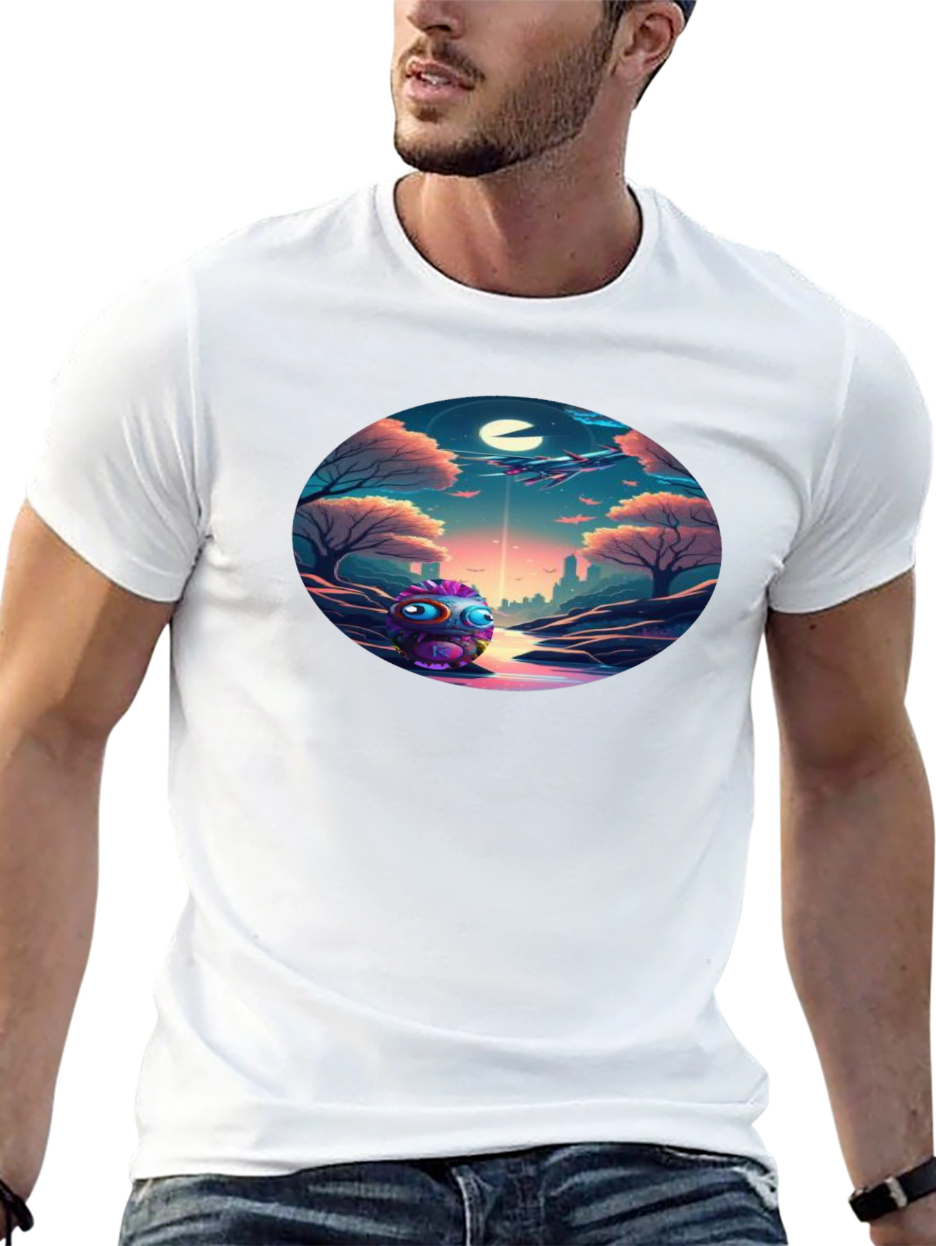 Surreal Alien Landscape Graphic Tee - Soft Black Cotton