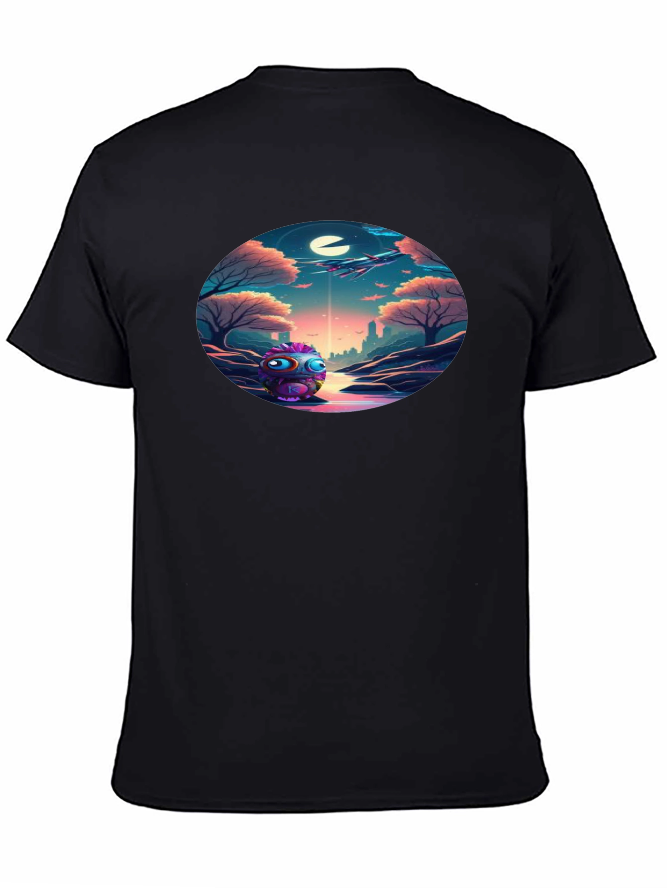 Surreal Alien Landscape Graphic Tee - Soft Black Cotton