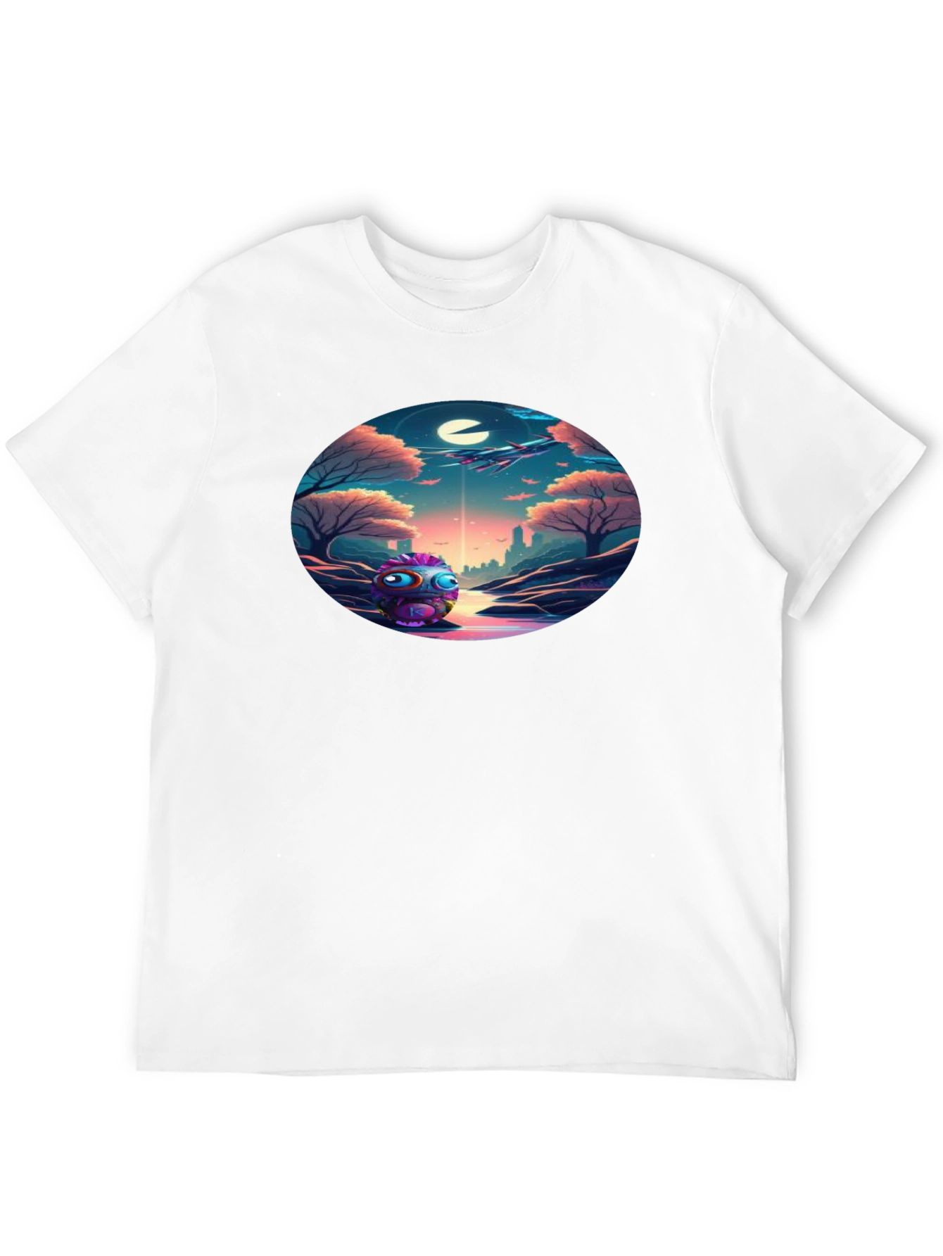 Surreal Alien Landscape Graphic Tee - Soft Black Cotton