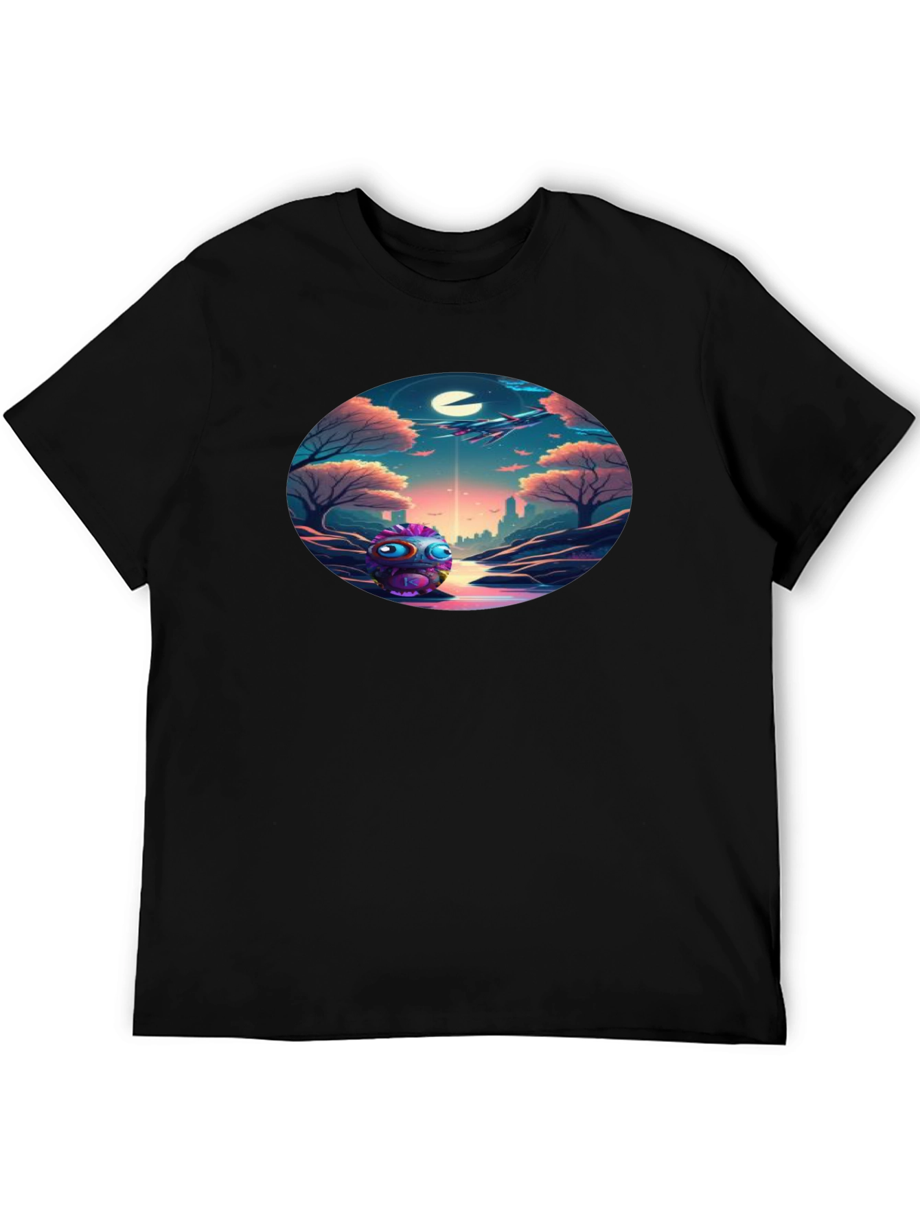 Surreal Alien Landscape Graphic Tee - Soft Black Cotton