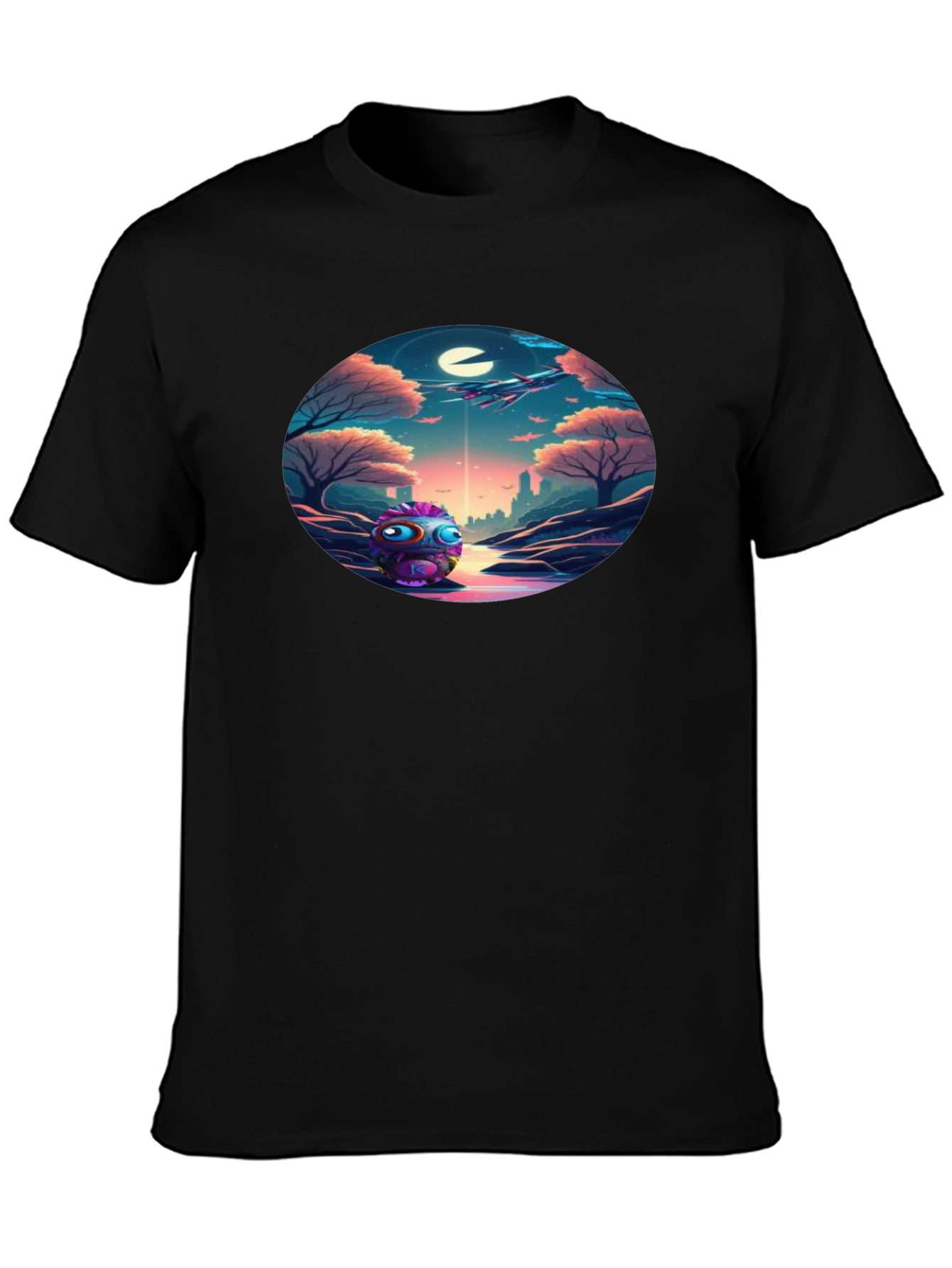 Surreal Alien Landscape Graphic Tee - Soft Black Cotton