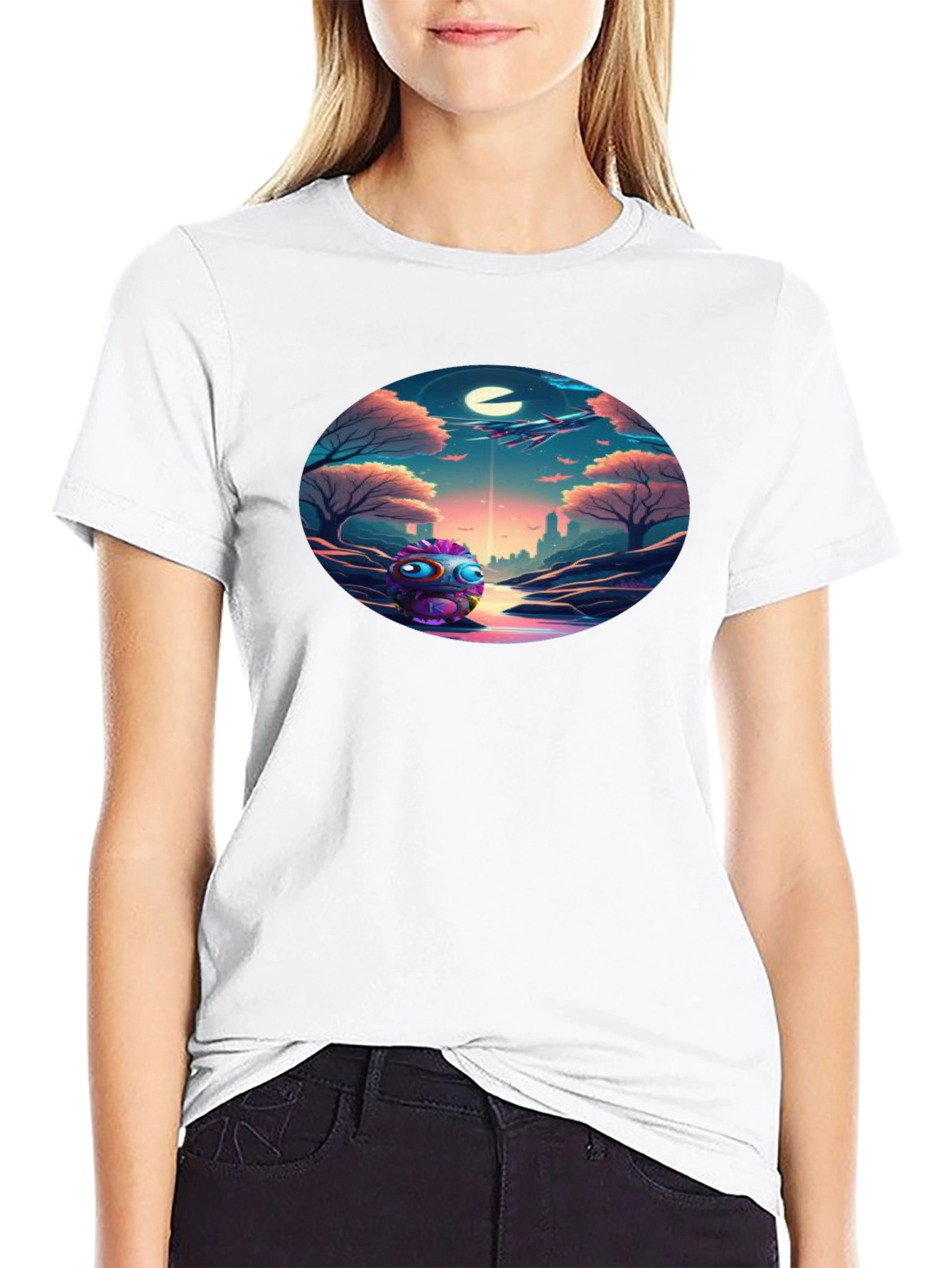 Surreal Alien Landscape Graphic Tee - Soft Black Cotton