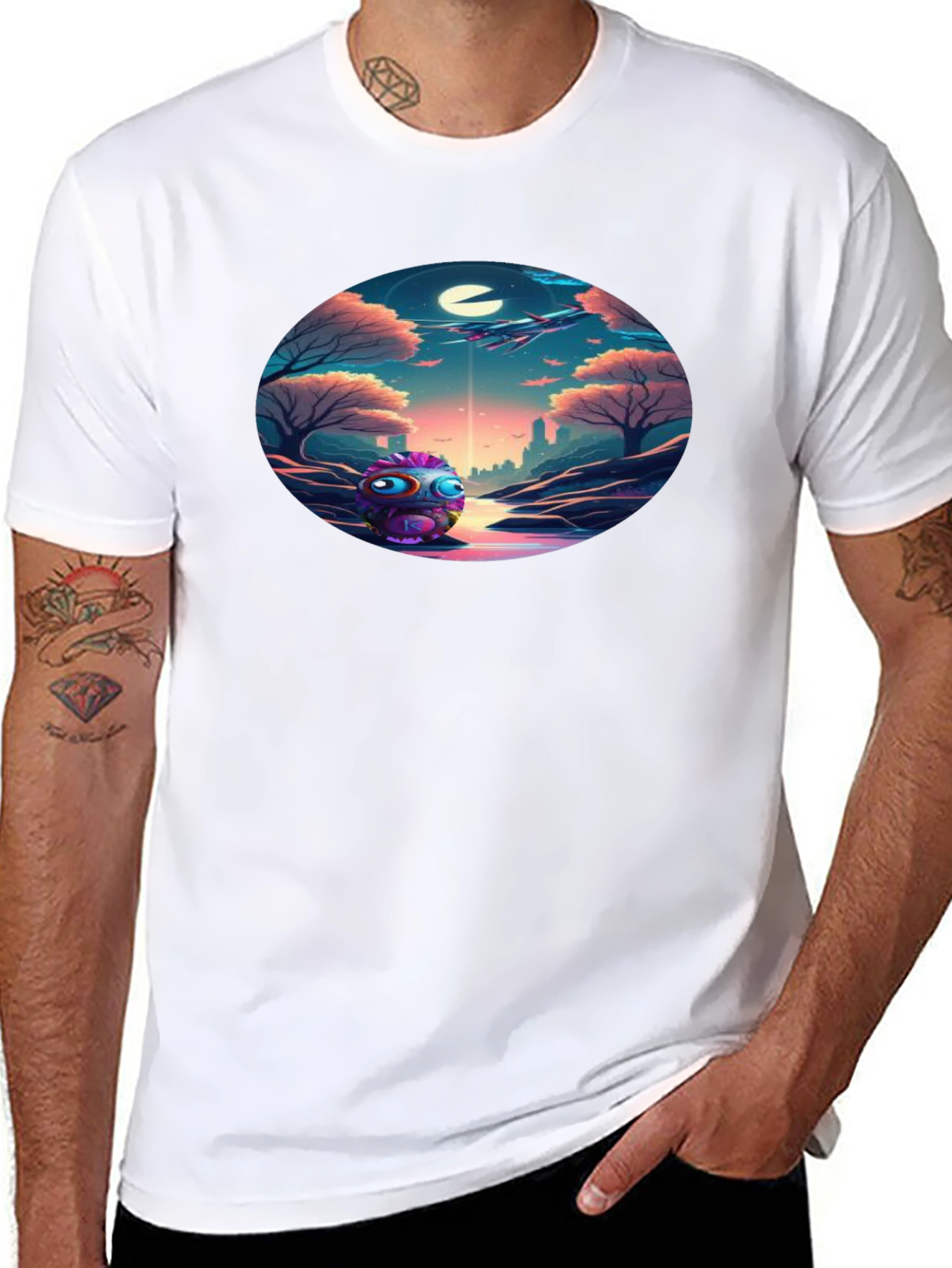 Surreal Alien Landscape Graphic Tee - Soft Black Cotton