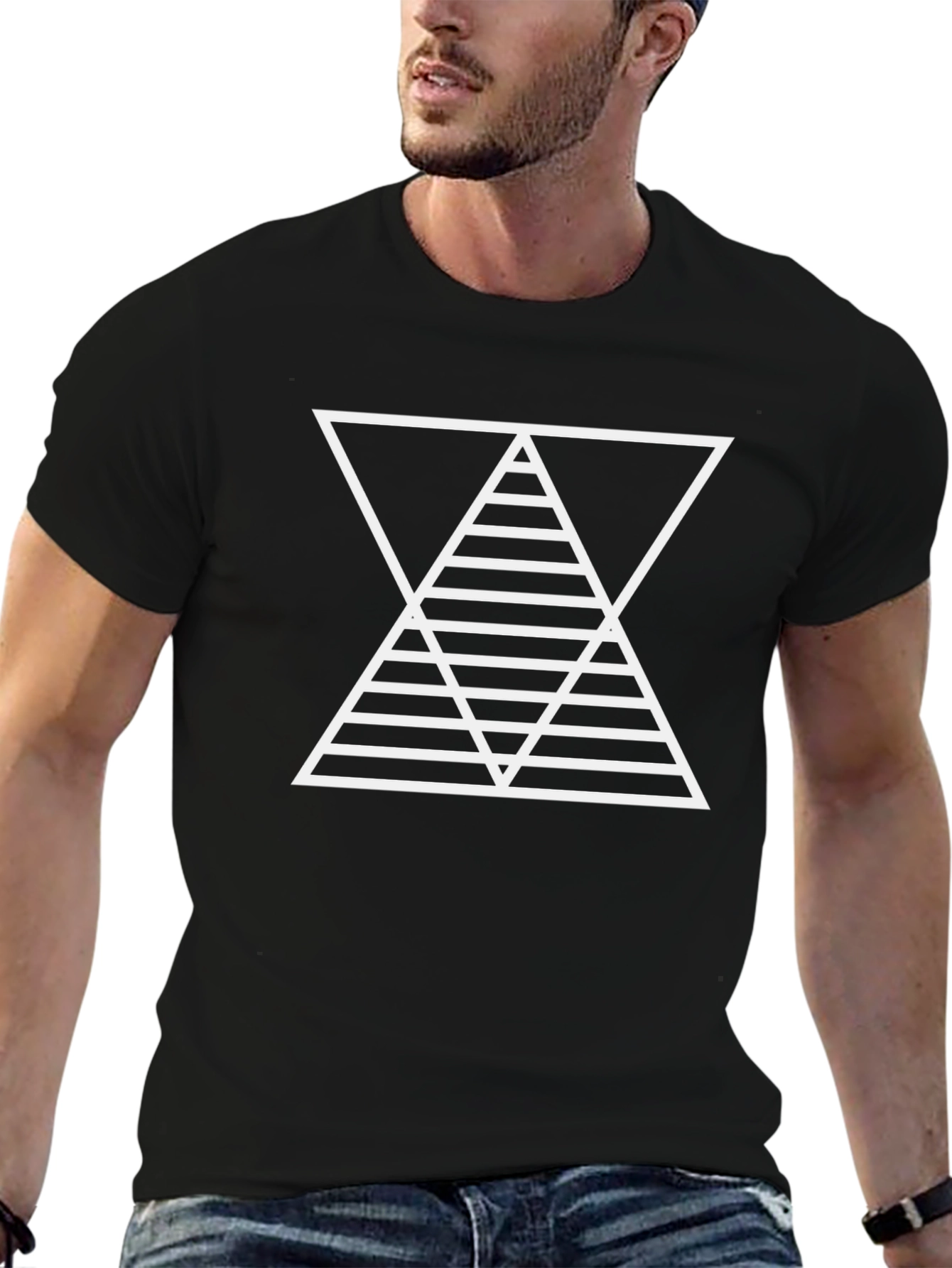 Geometric Triangle Graphic Print Black T-Shirt