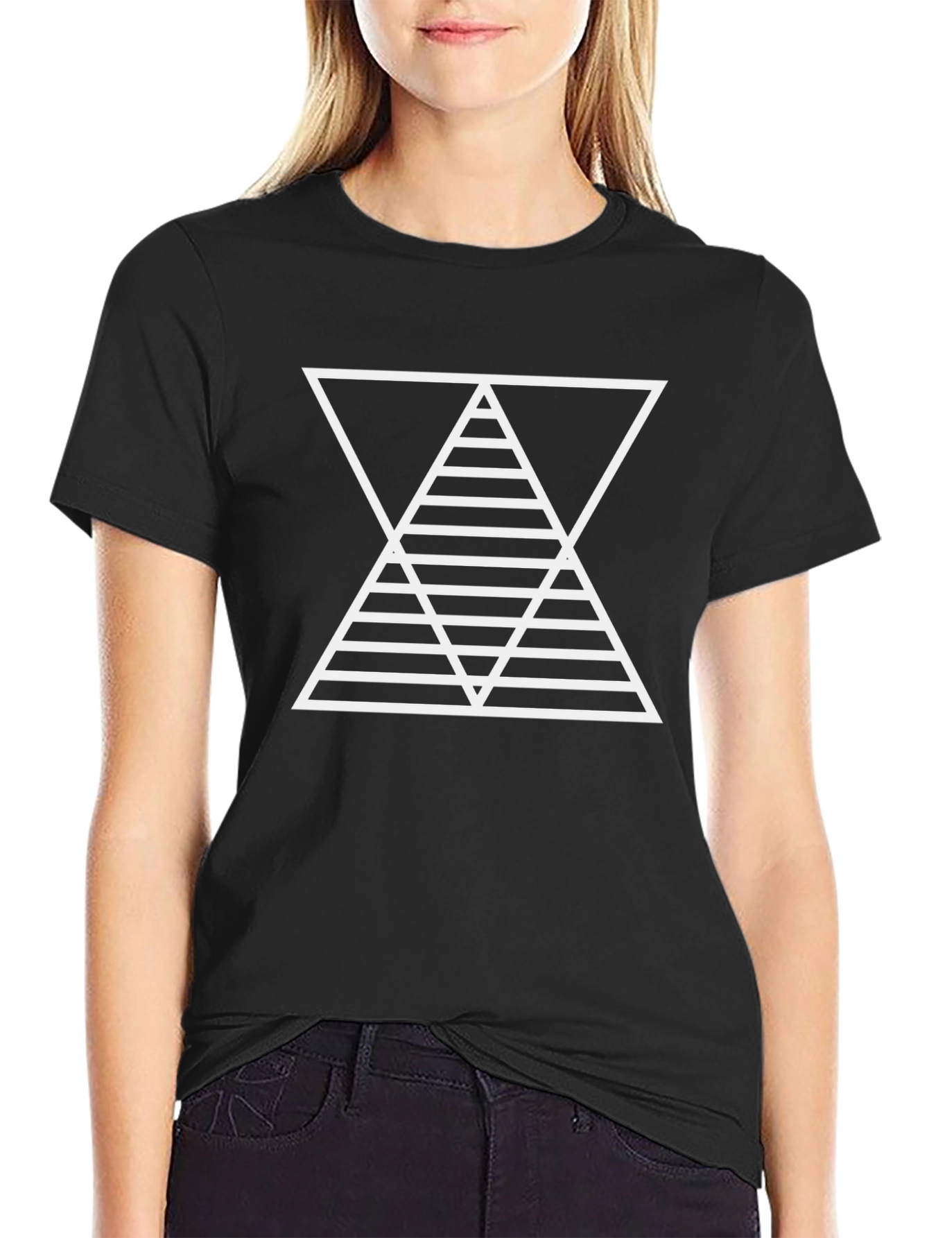 Geometric Triangle Graphic Print Black T-Shirt