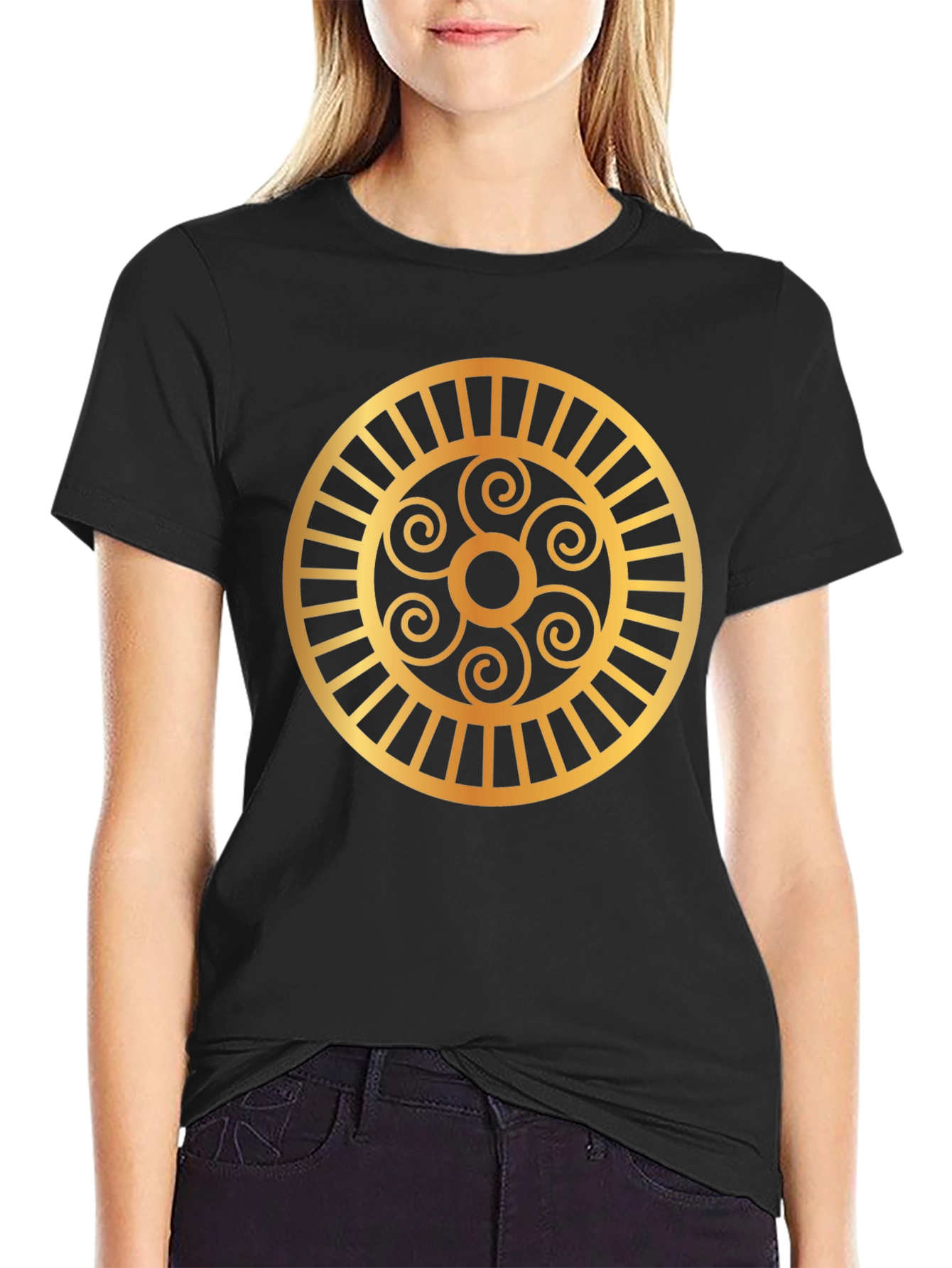 Golden Spirals Graphic Tee - Black