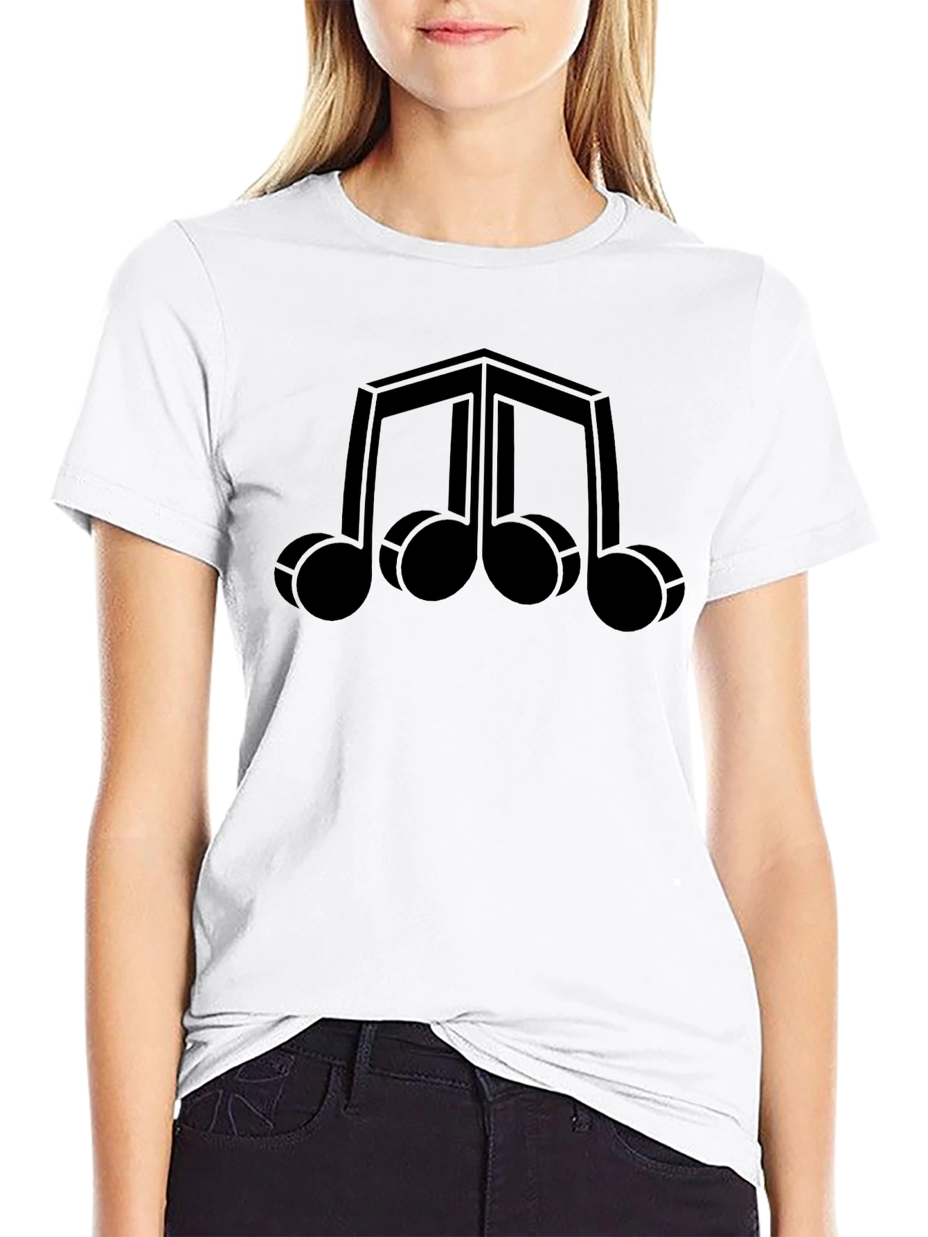 Geometric Music Note Graphic Tee - Modern Black T-Shirt