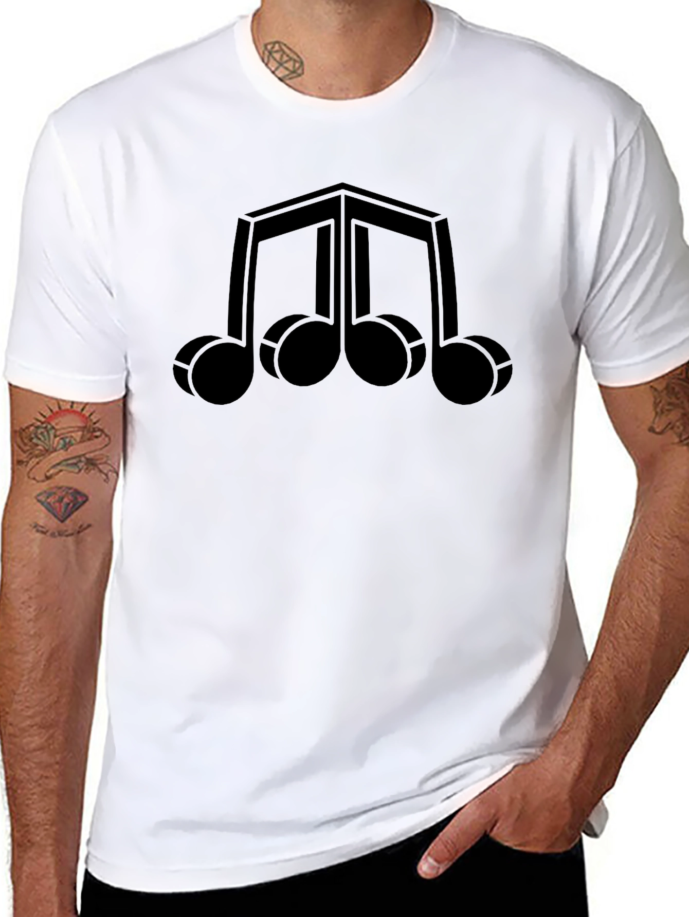 Geometric Music Note Graphic Tee - Modern Black T-Shirt