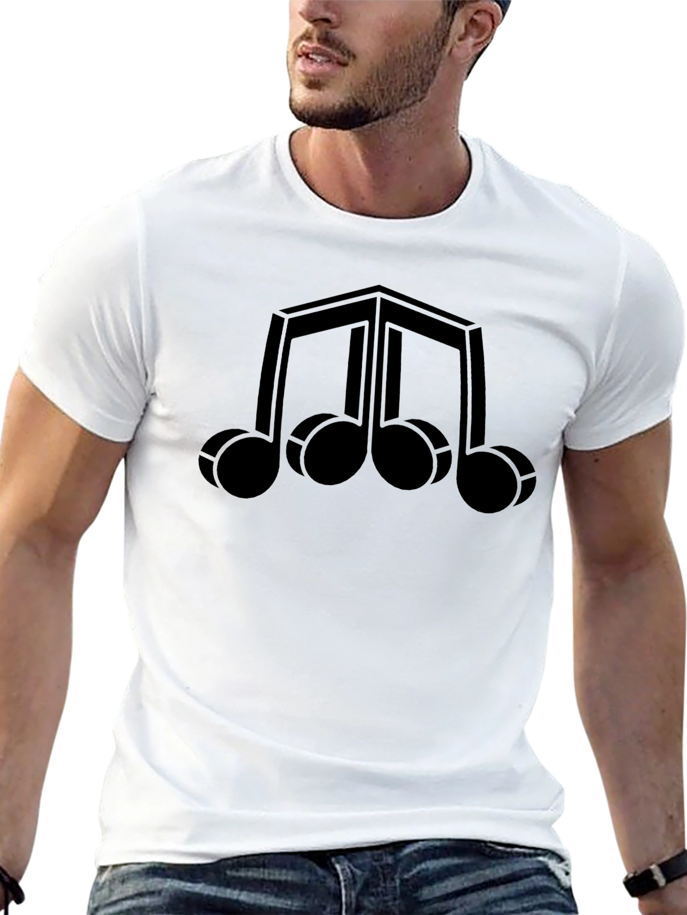 Geometric Music Note Graphic Tee - Modern Black T-Shirt