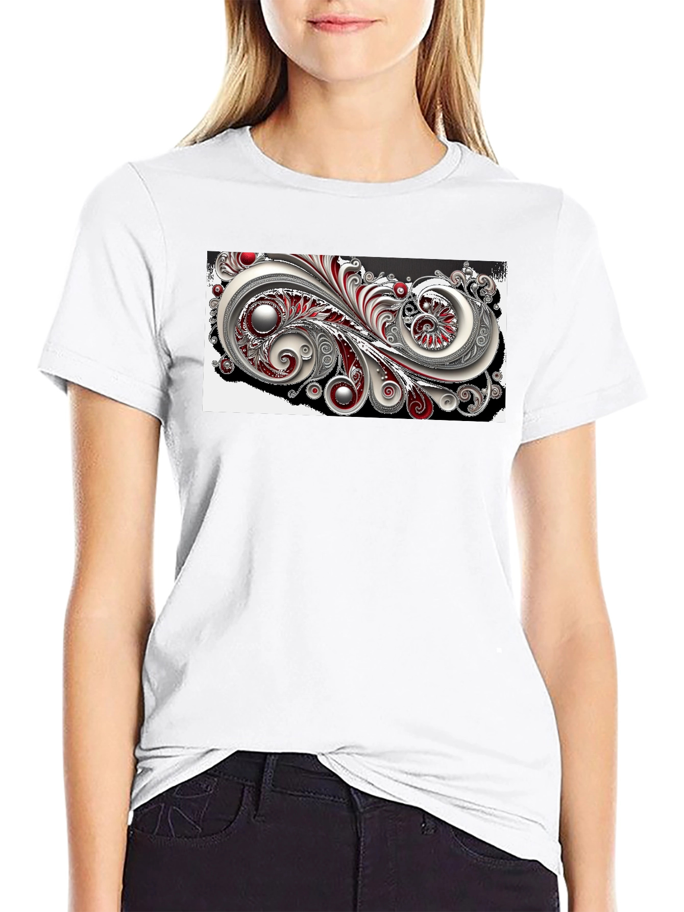 Elegant Swirl Graphic Black T-Shirt