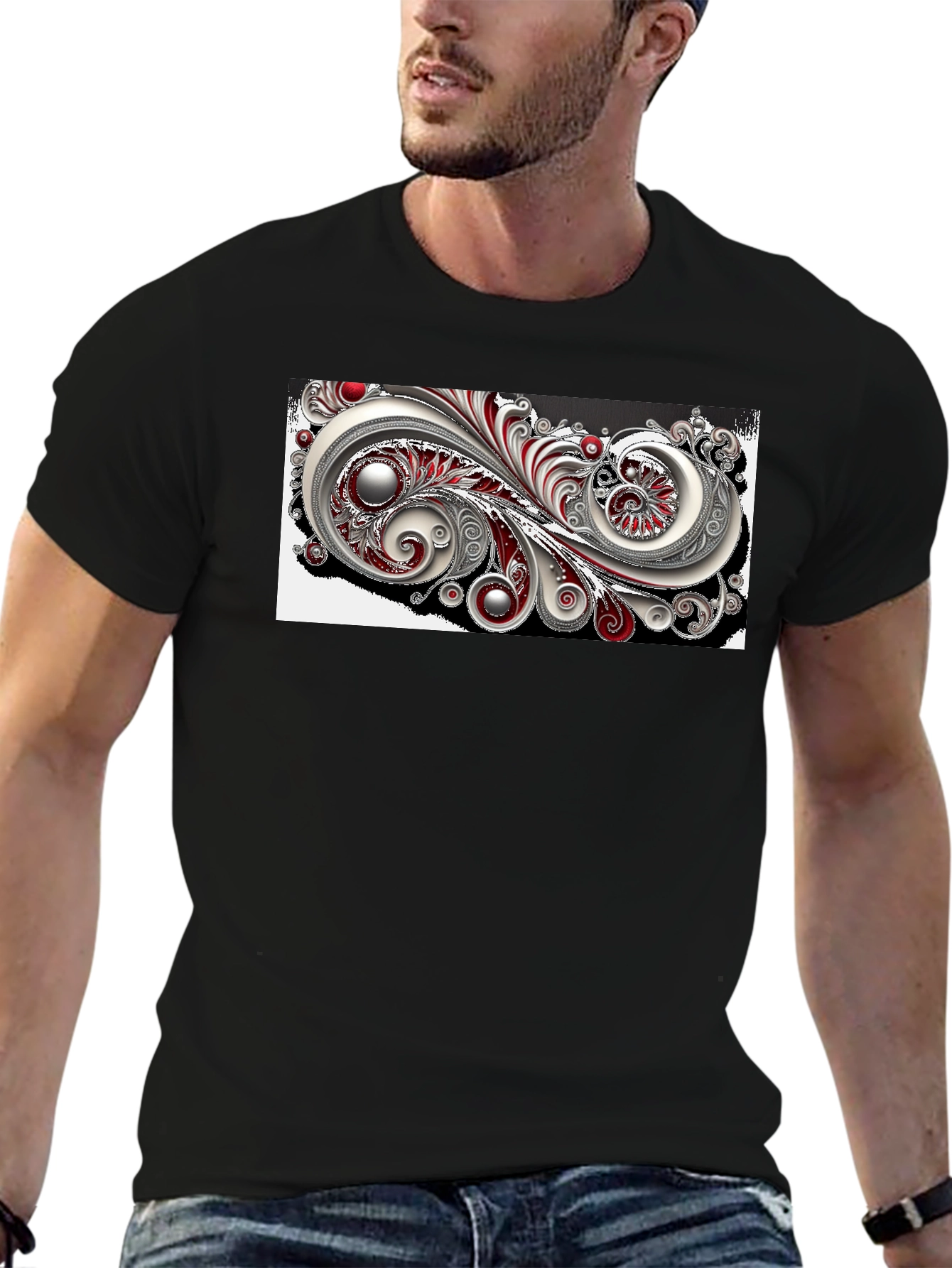 Elegant Swirl Graphic Black T-Shirt