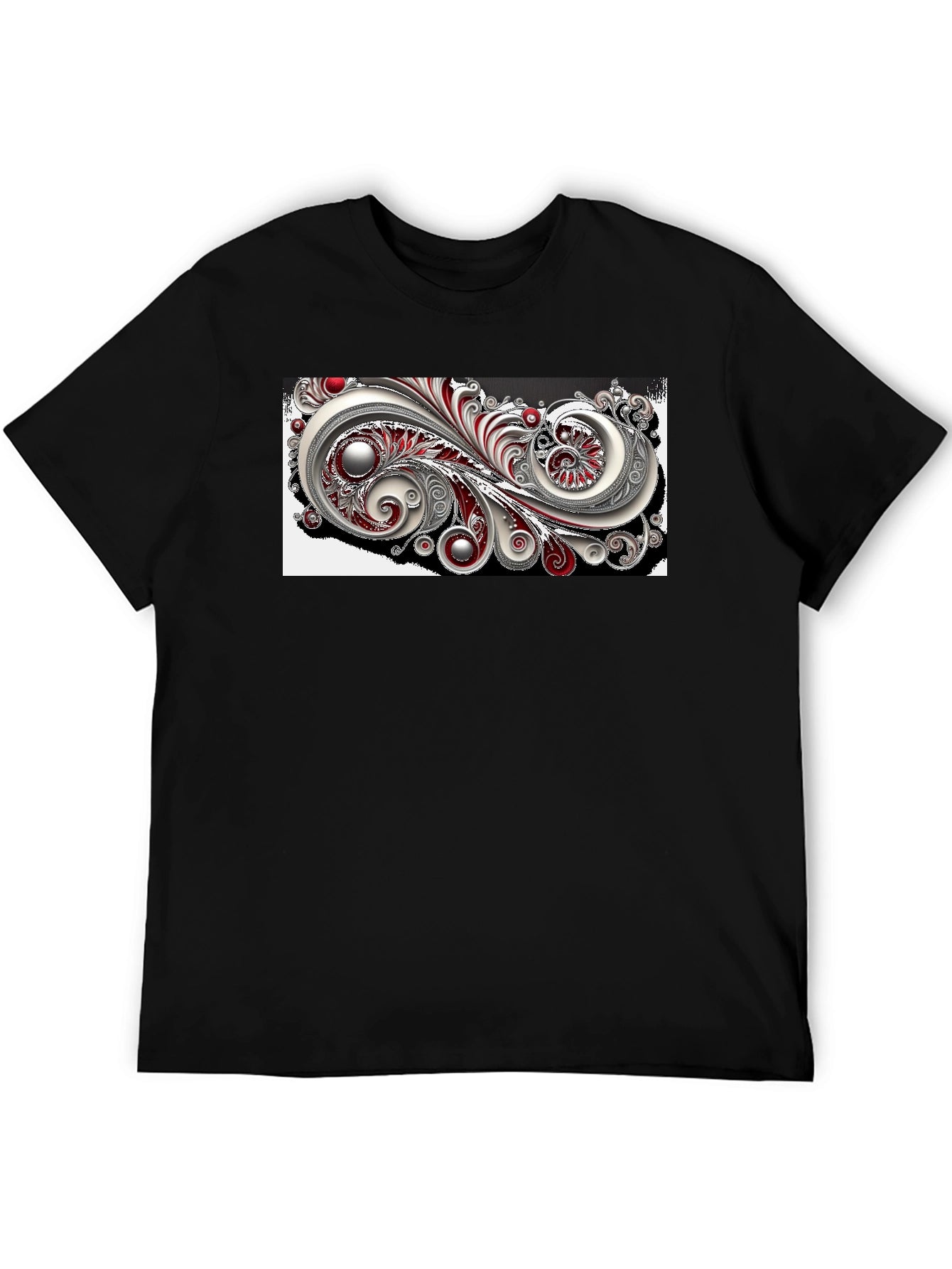 Elegant Swirl Graphic Black T-Shirt
